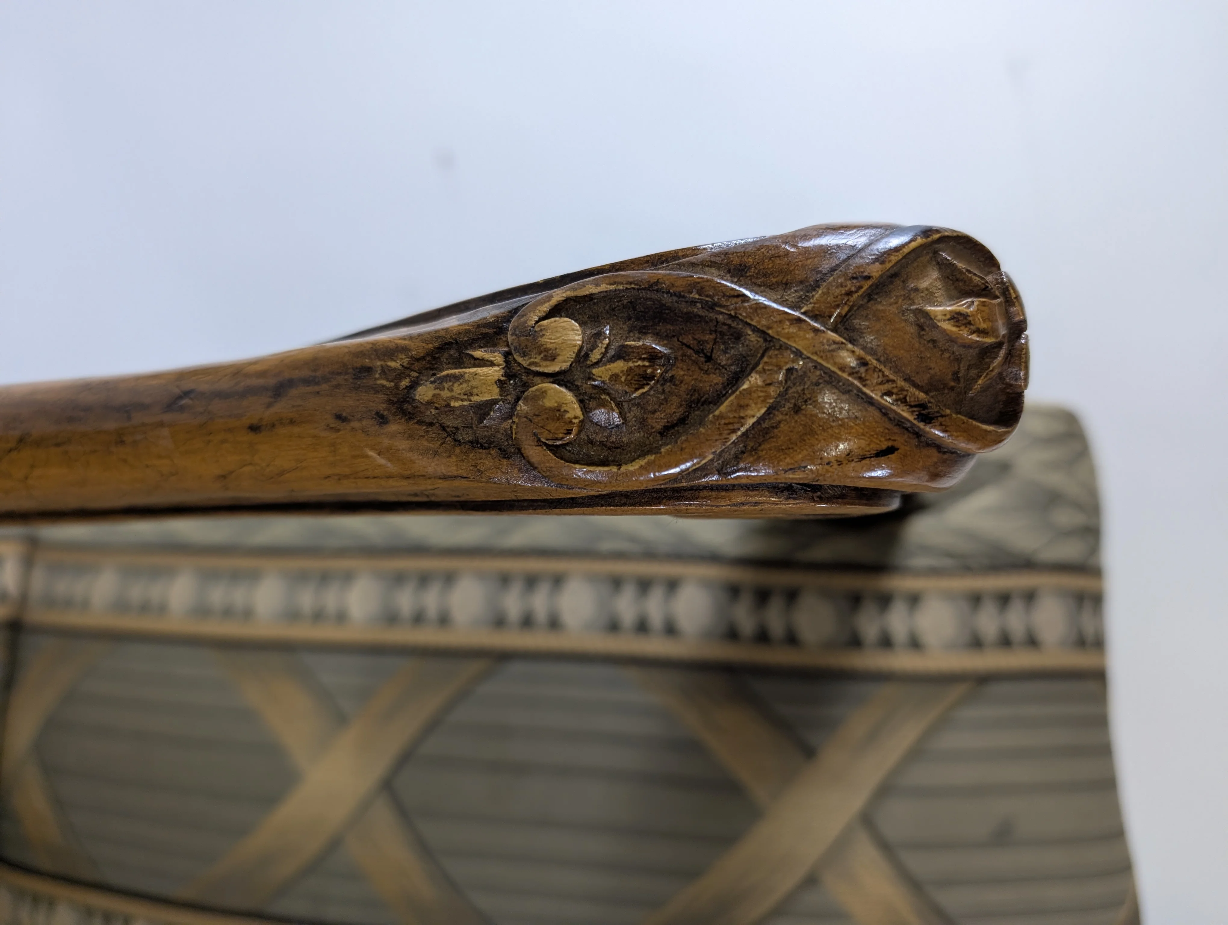 Traditional Upholstered Accent Chair with Carved Wood Arms - Image 9