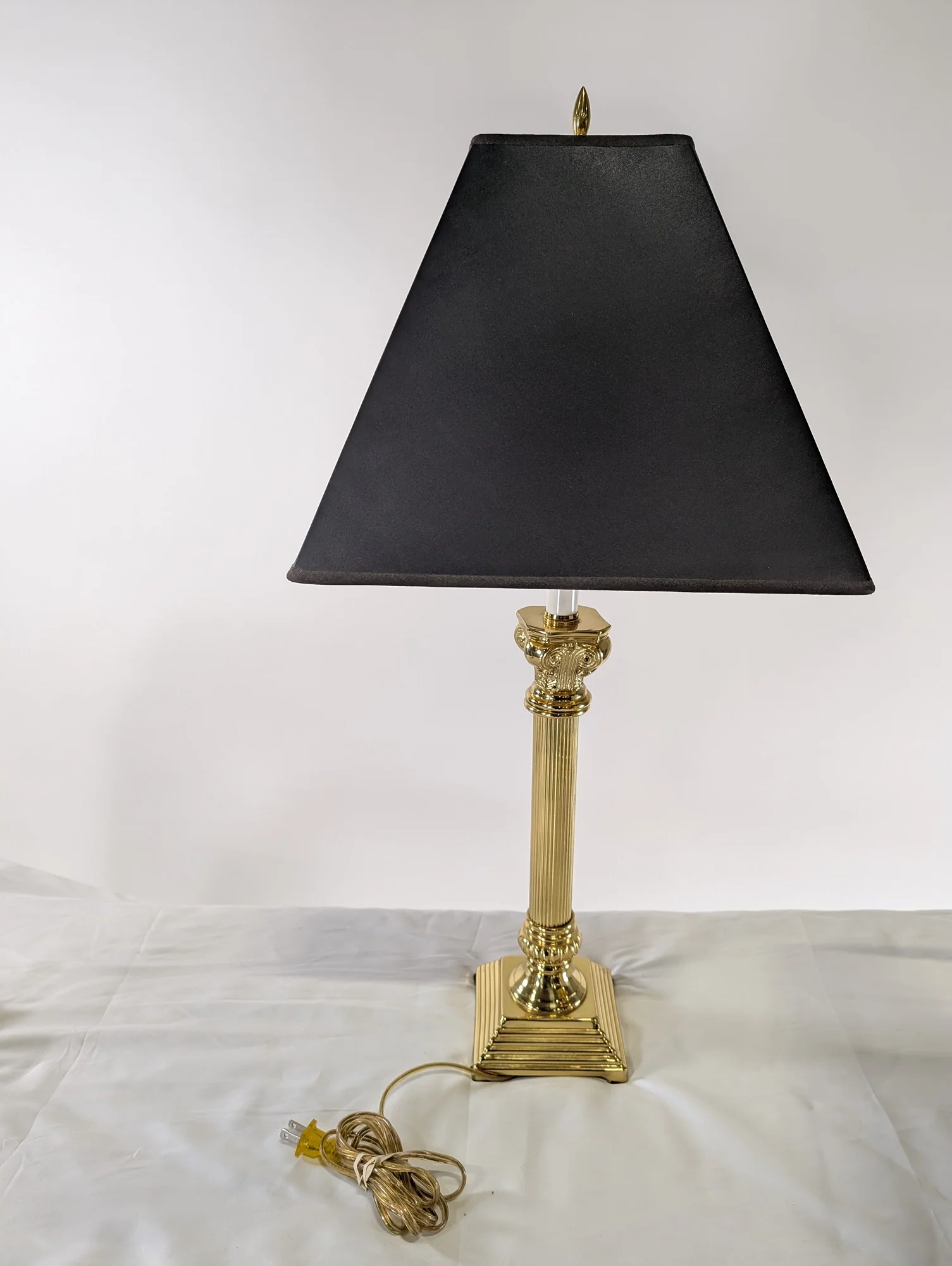 Vintage Style Brass Column Table Lamp with Black and Gold Shade - Image 2