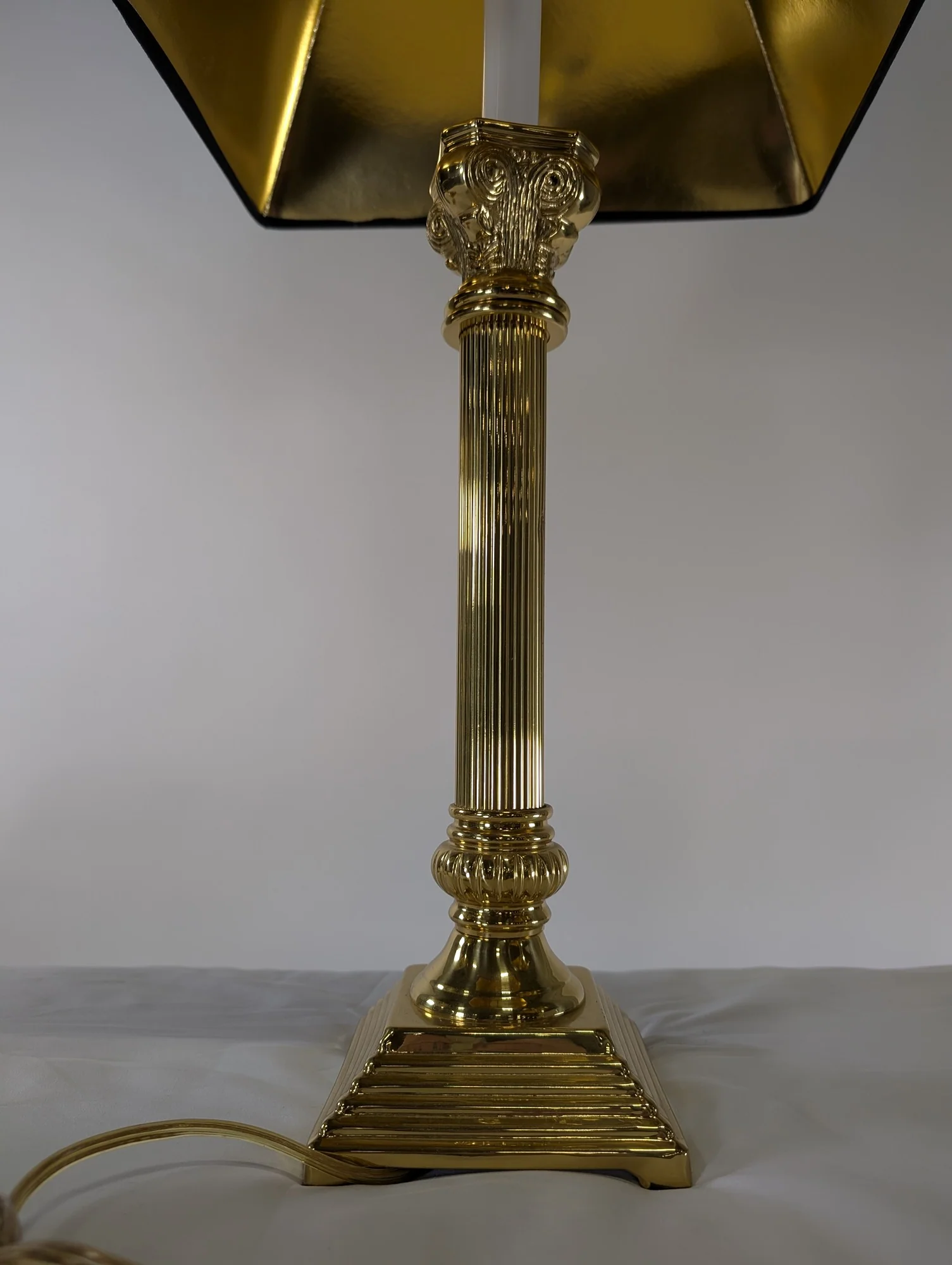 Vintage Style Brass Column Table Lamp with Black and Gold Shade - Image 3