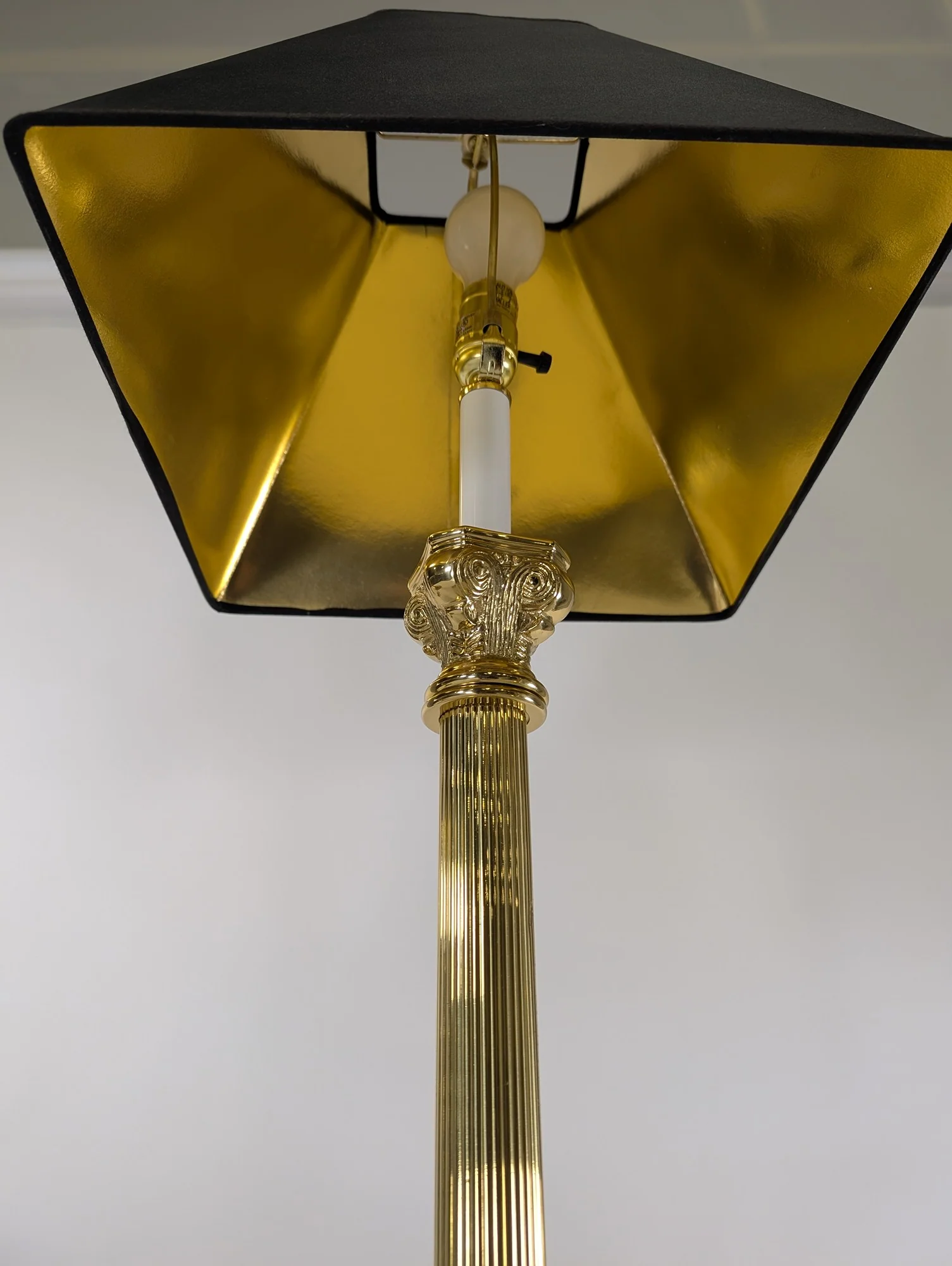 Vintage Style Brass Column Table Lamp with Black and Gold Shade - Image 5