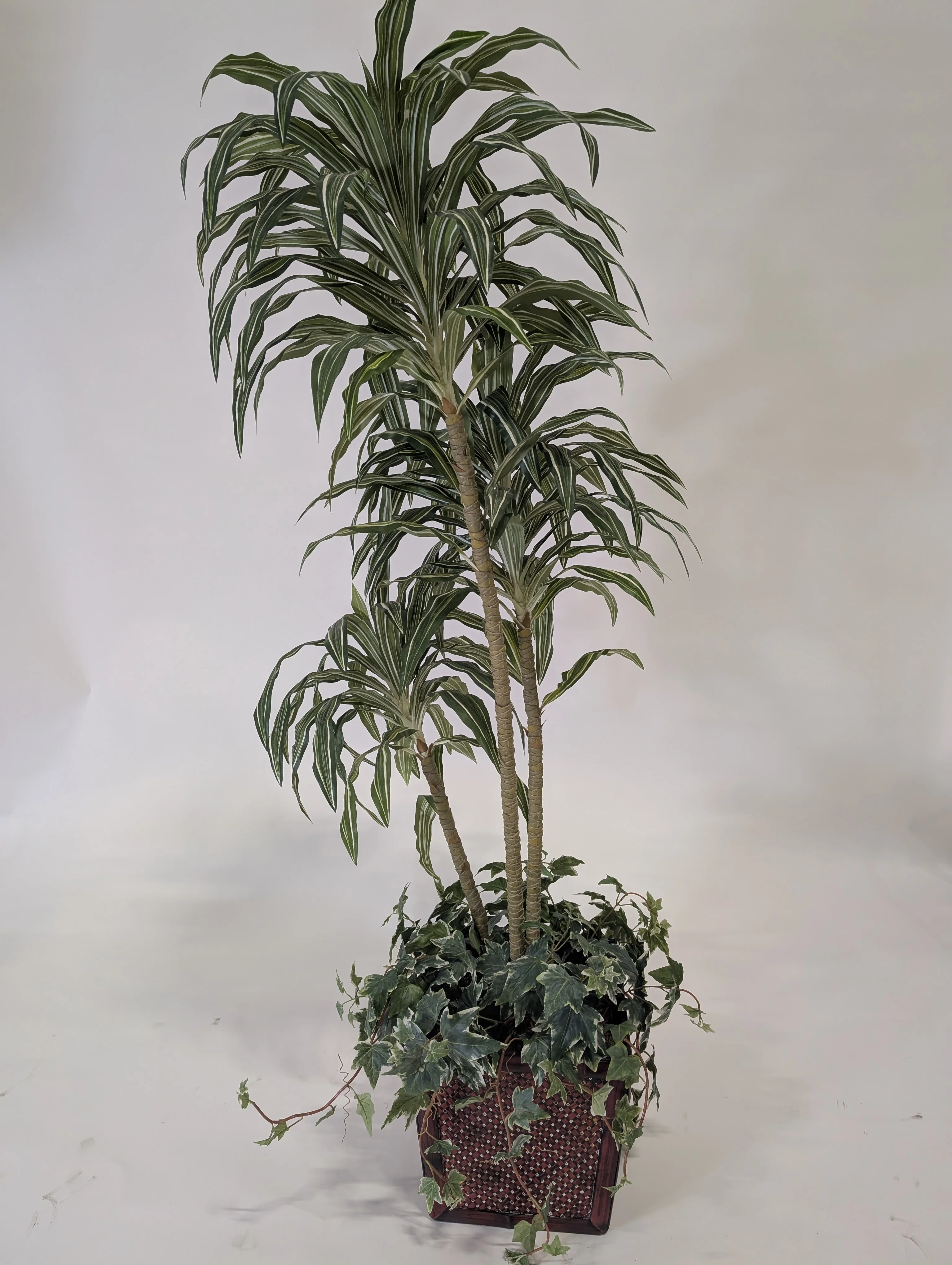 Tall Faux Dracaena Plant in Decorative Woven Basket - Image 2