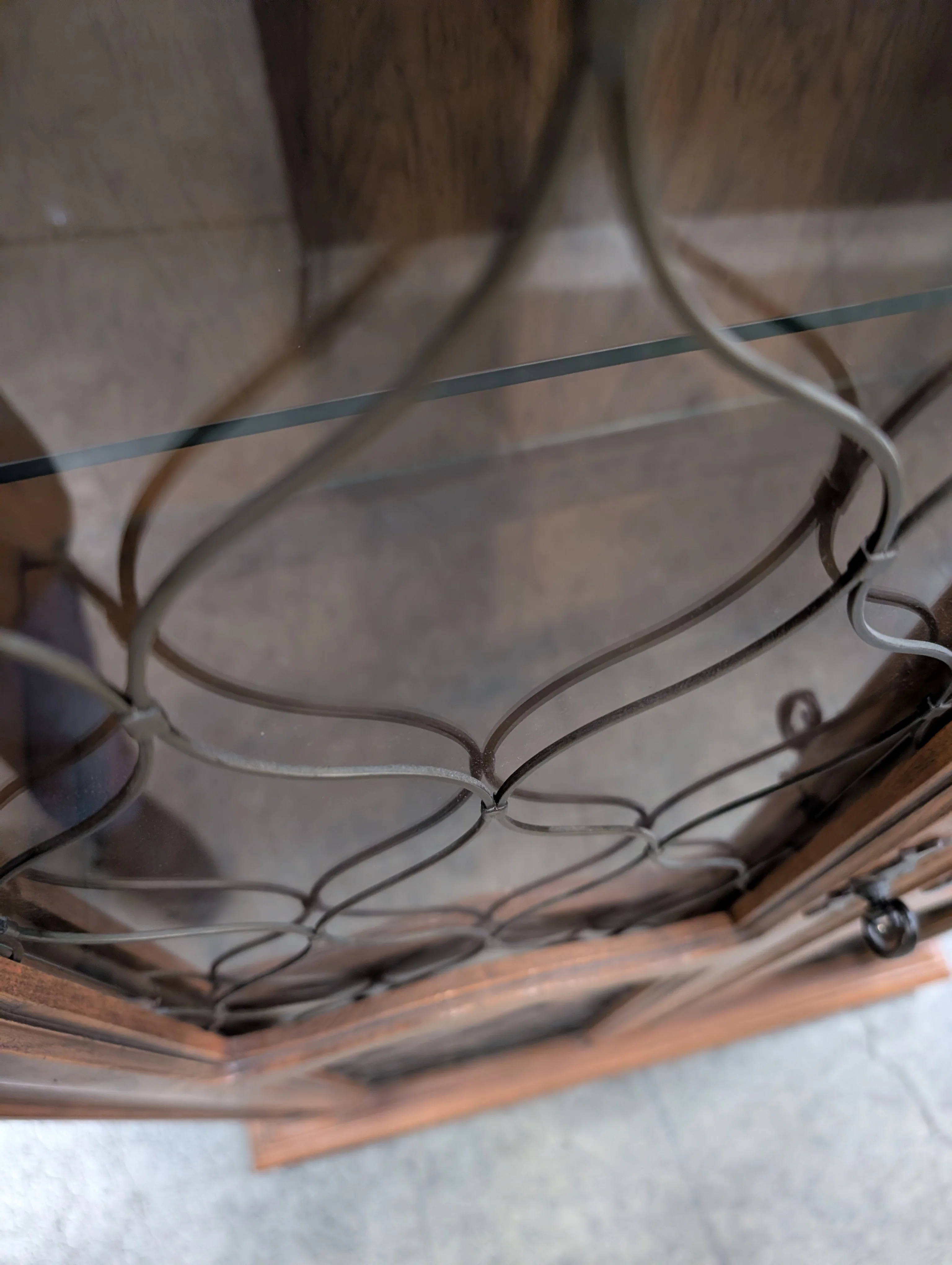Ornate Wood Display Cabinet with Leaded Glass Doors - Image 4