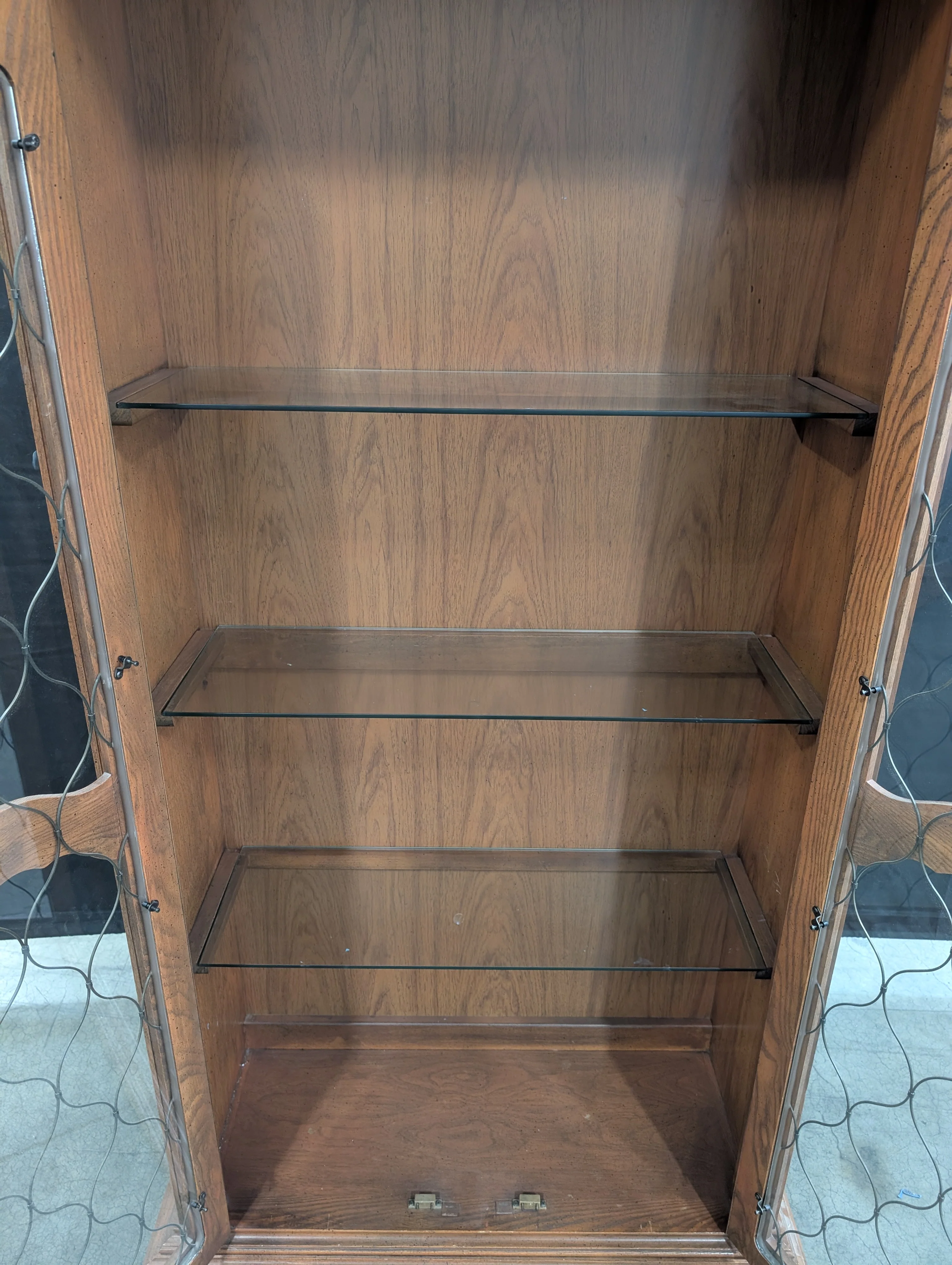 Ornate Wood Display Cabinet with Leaded Glass Doors - Image 8