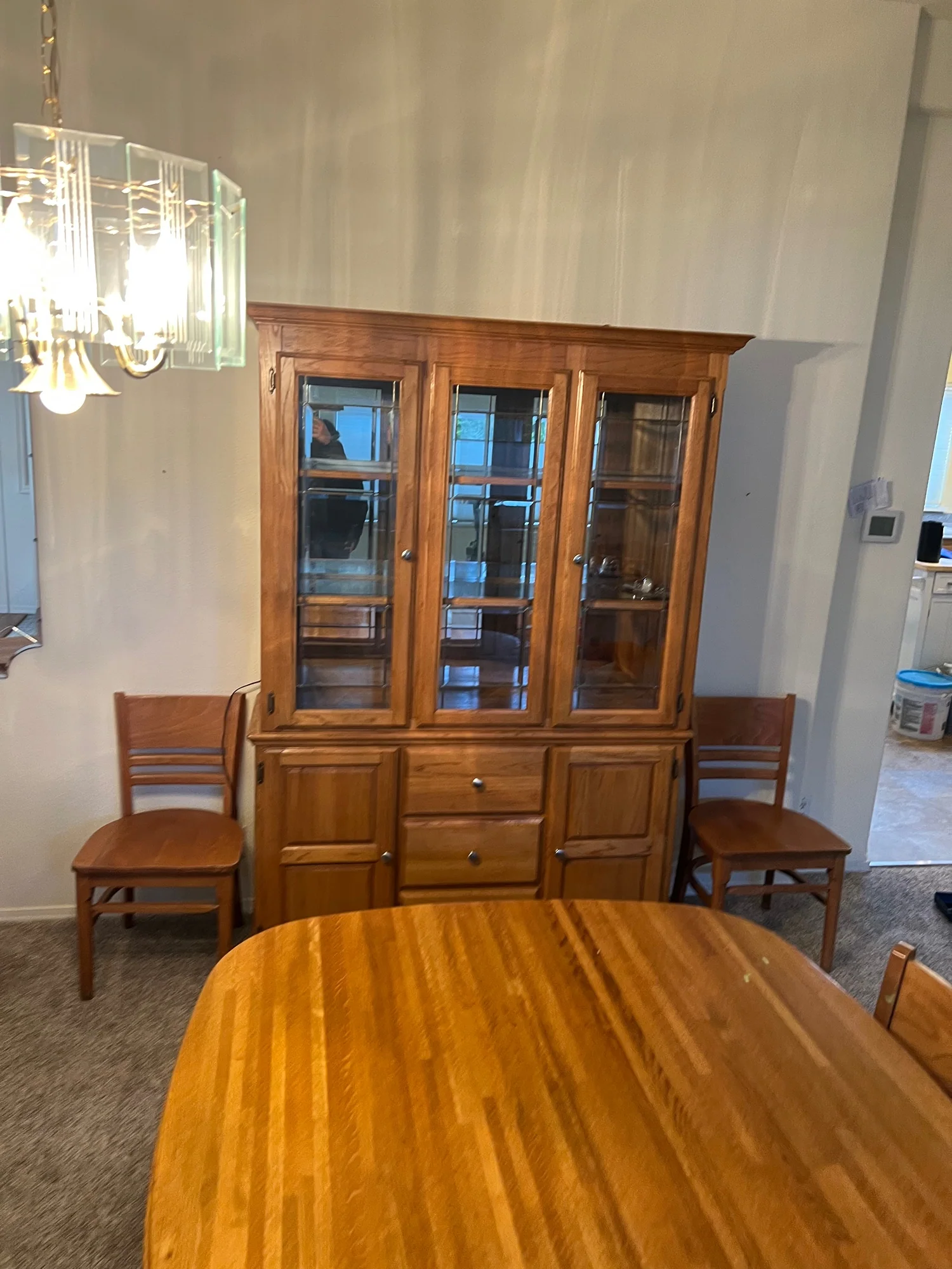 Solid Wood Display Cabinet with Glass Doors and Storage