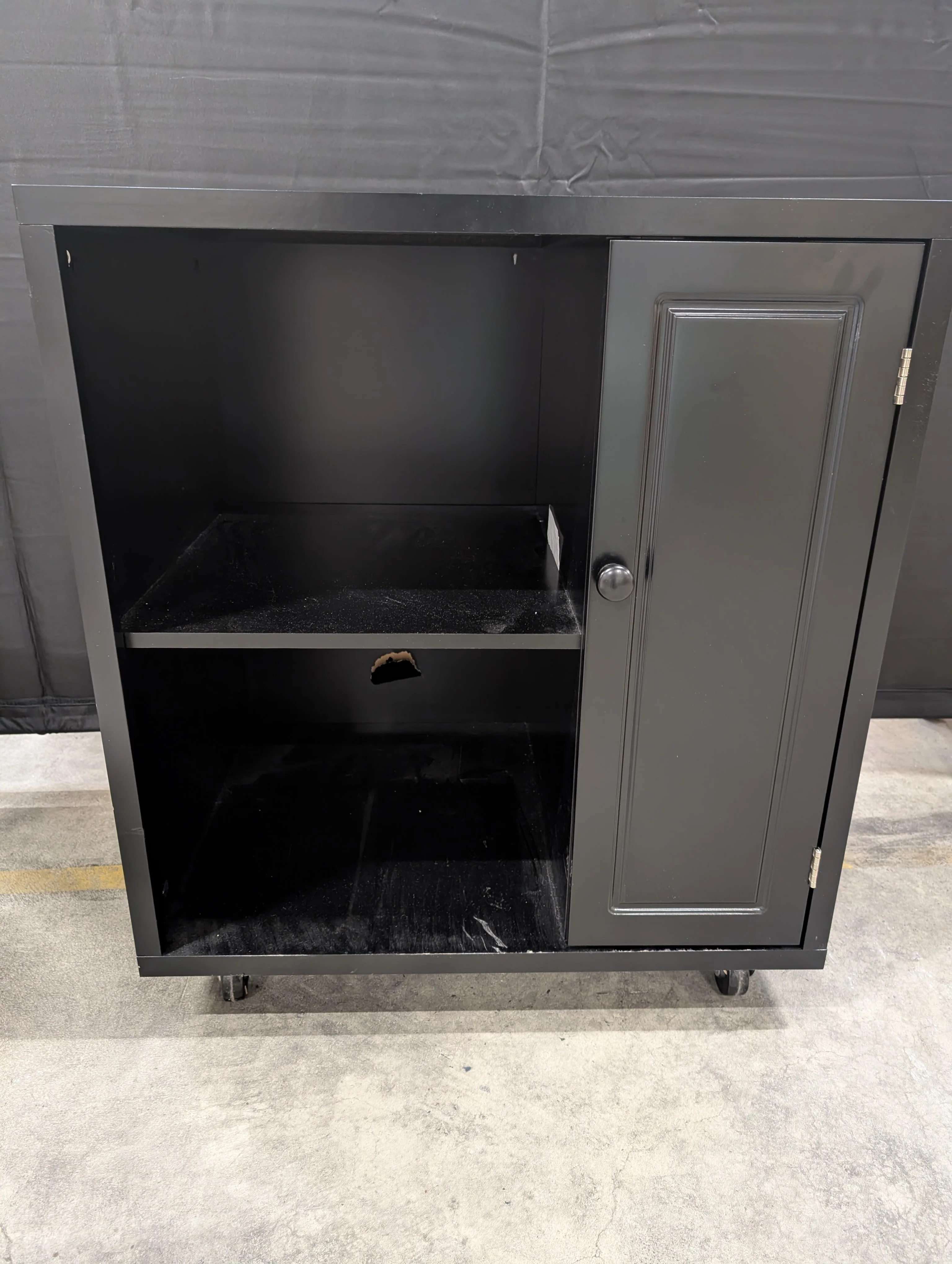 Modern Black Storage Cabinet with Open Shelf - Image 2