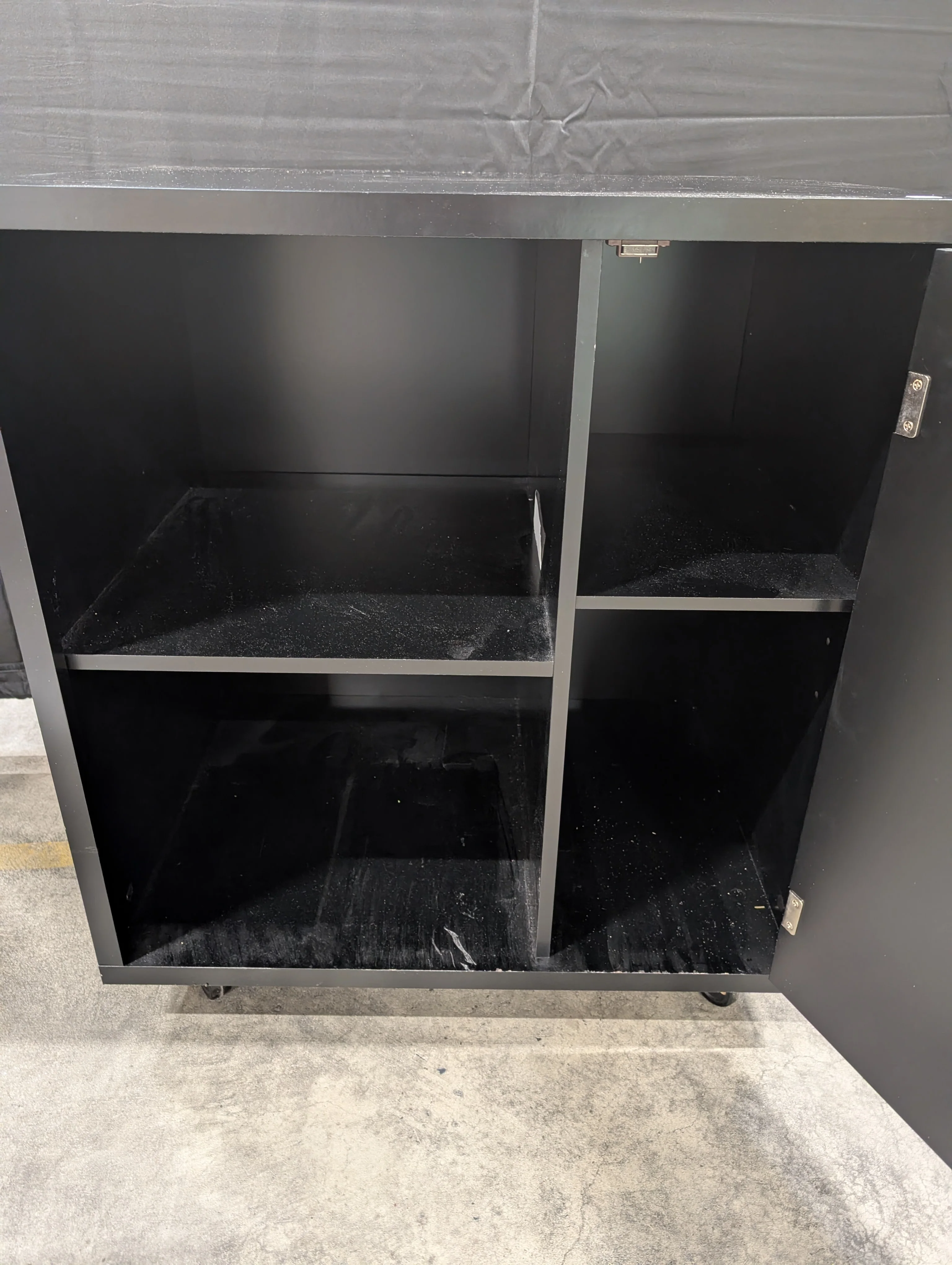 Modern Black Storage Cabinet with Open Shelf - Image 3