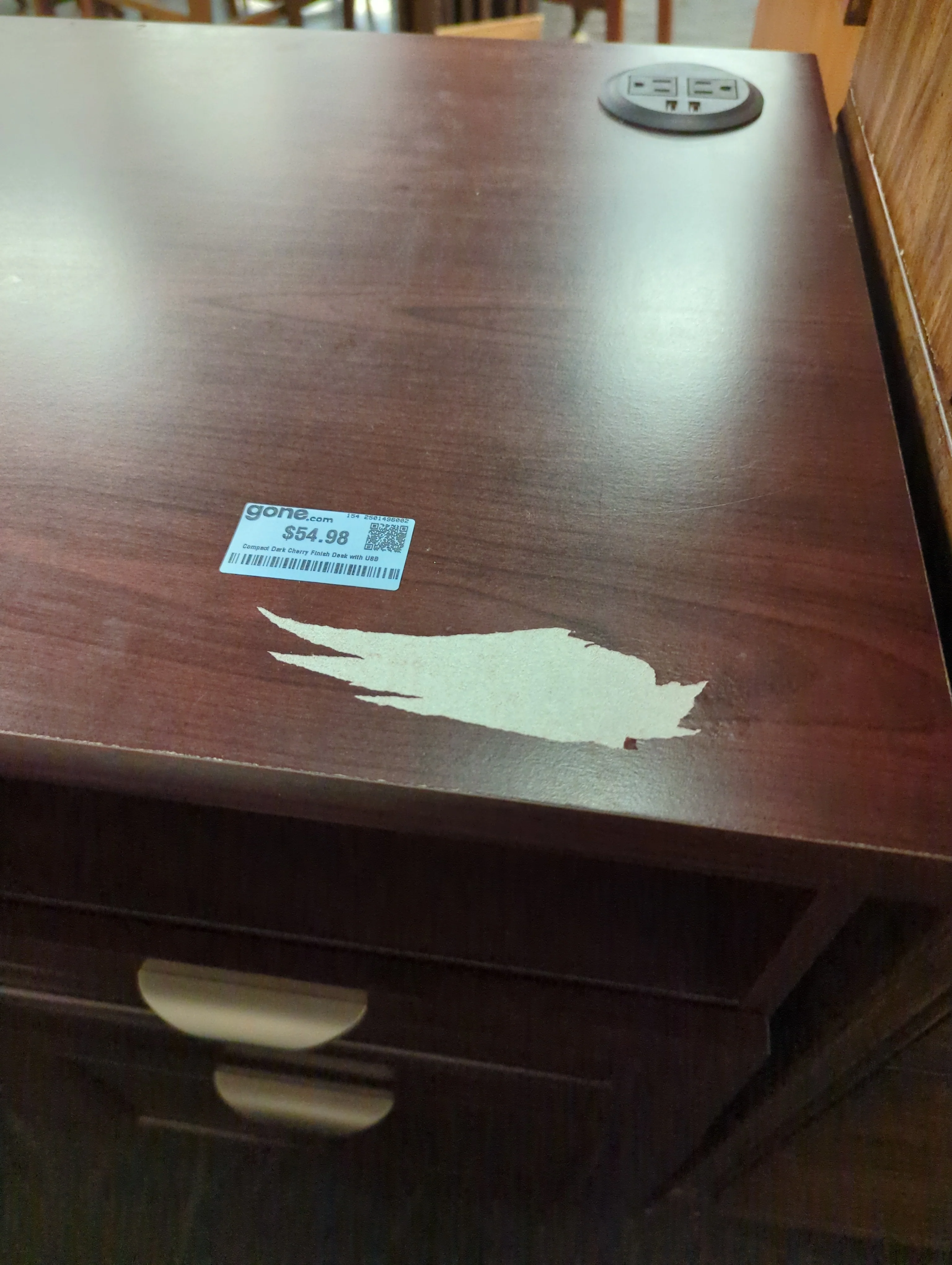 Compact Dark Cherry Finish Desk with USB - Image 5