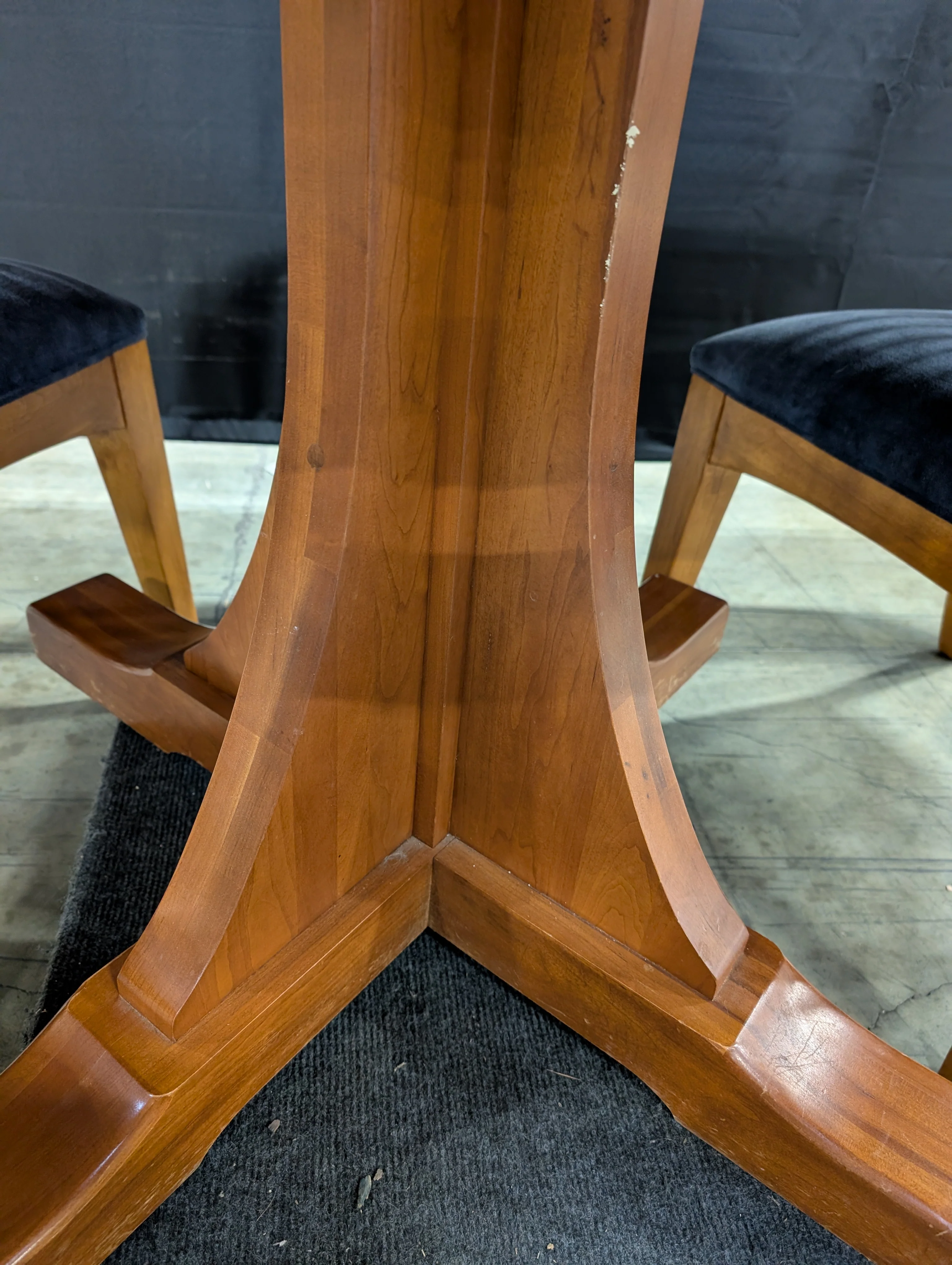 Classic Wood Pedestal Dining Table and Four Slat Back Chairs - Image 7