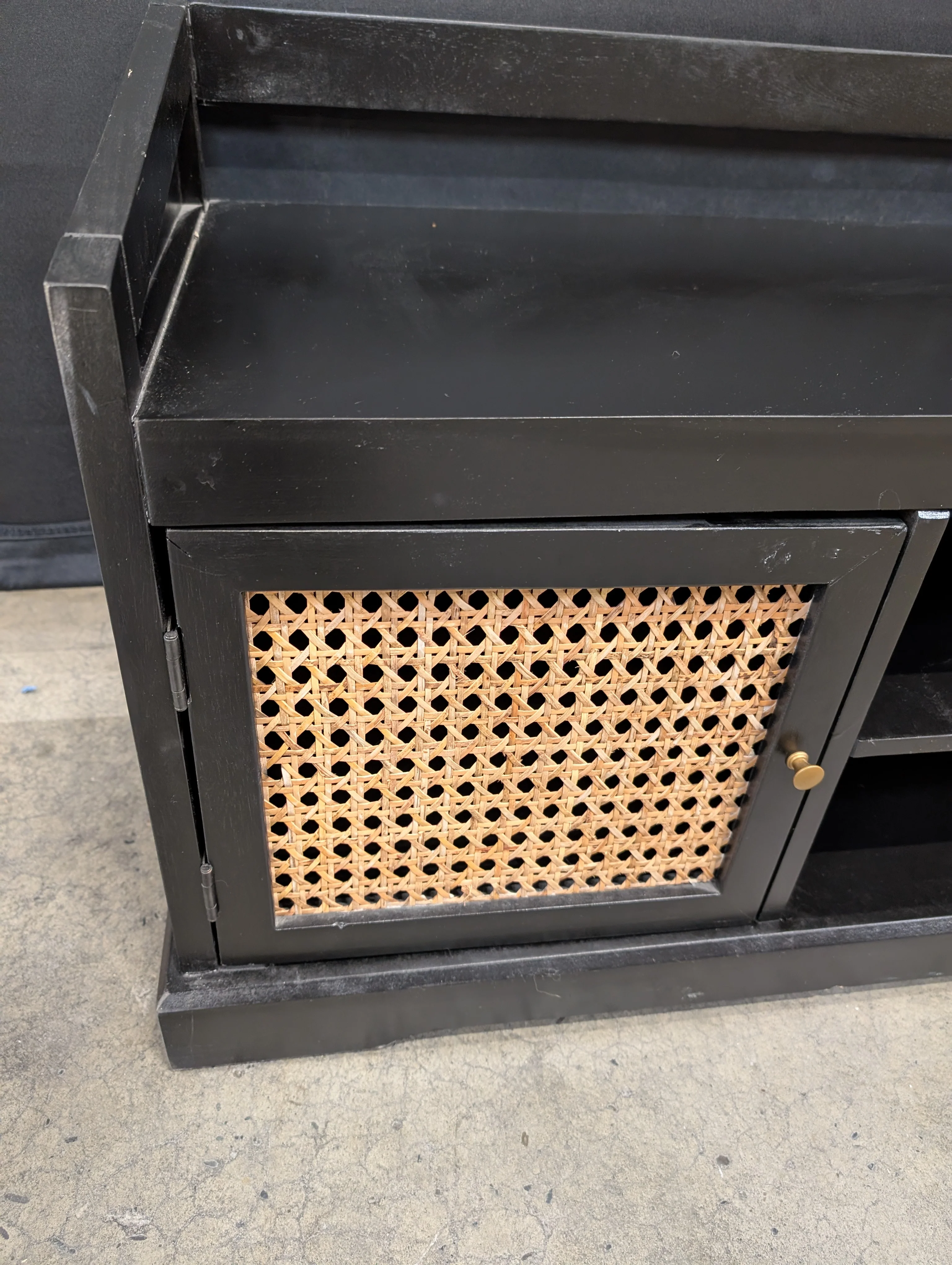 Modern Black Cane Door Storage Cabinet Media Console - Image 4