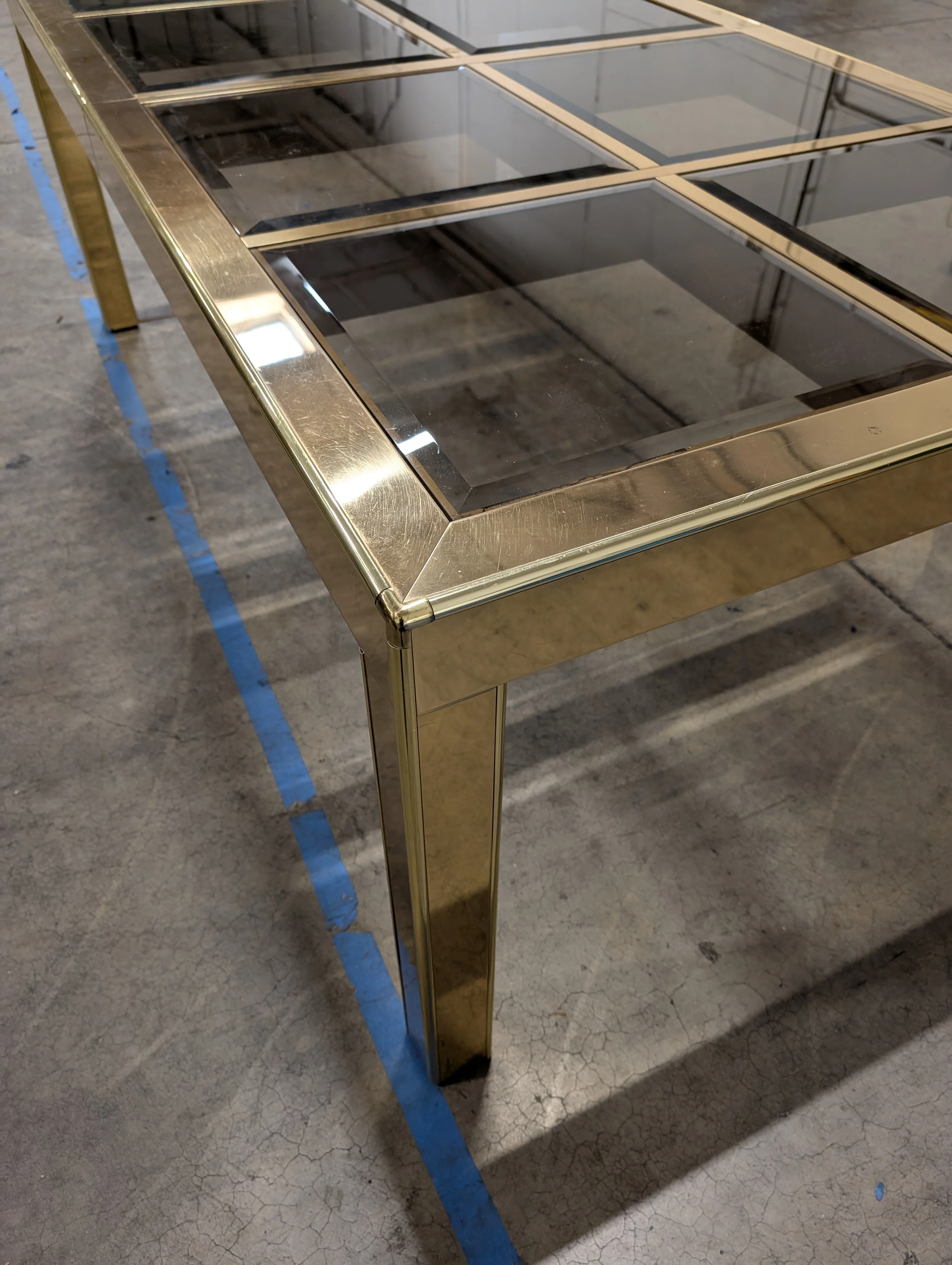 Mid-Century Modern Gold Tone Dining Table with Glass Top