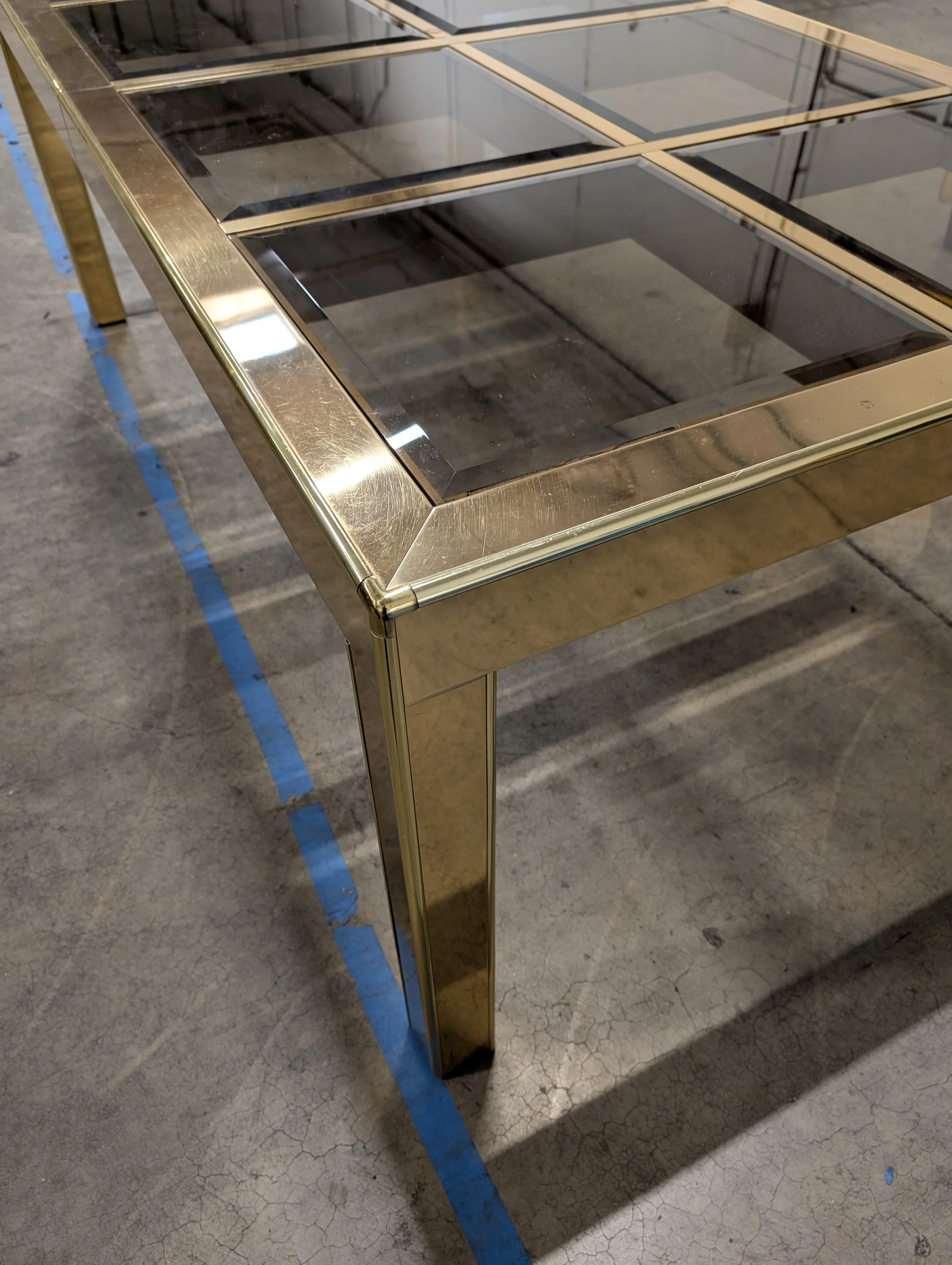 Mid-Century Modern Gold Tone Dining Table with Glass Top - Image 2