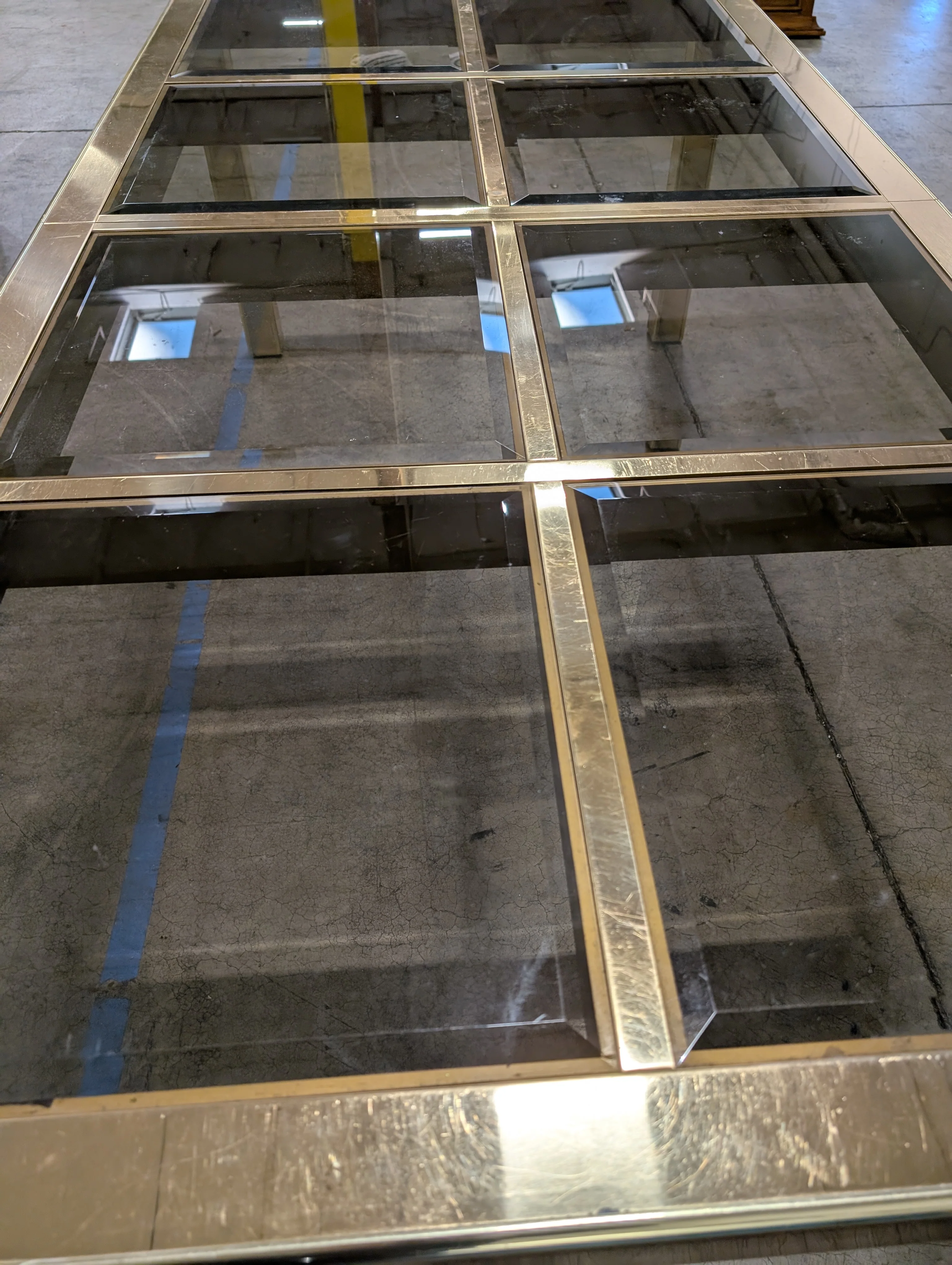 Mid-Century Modern Gold Tone Dining Table with Glass Top - Image 3