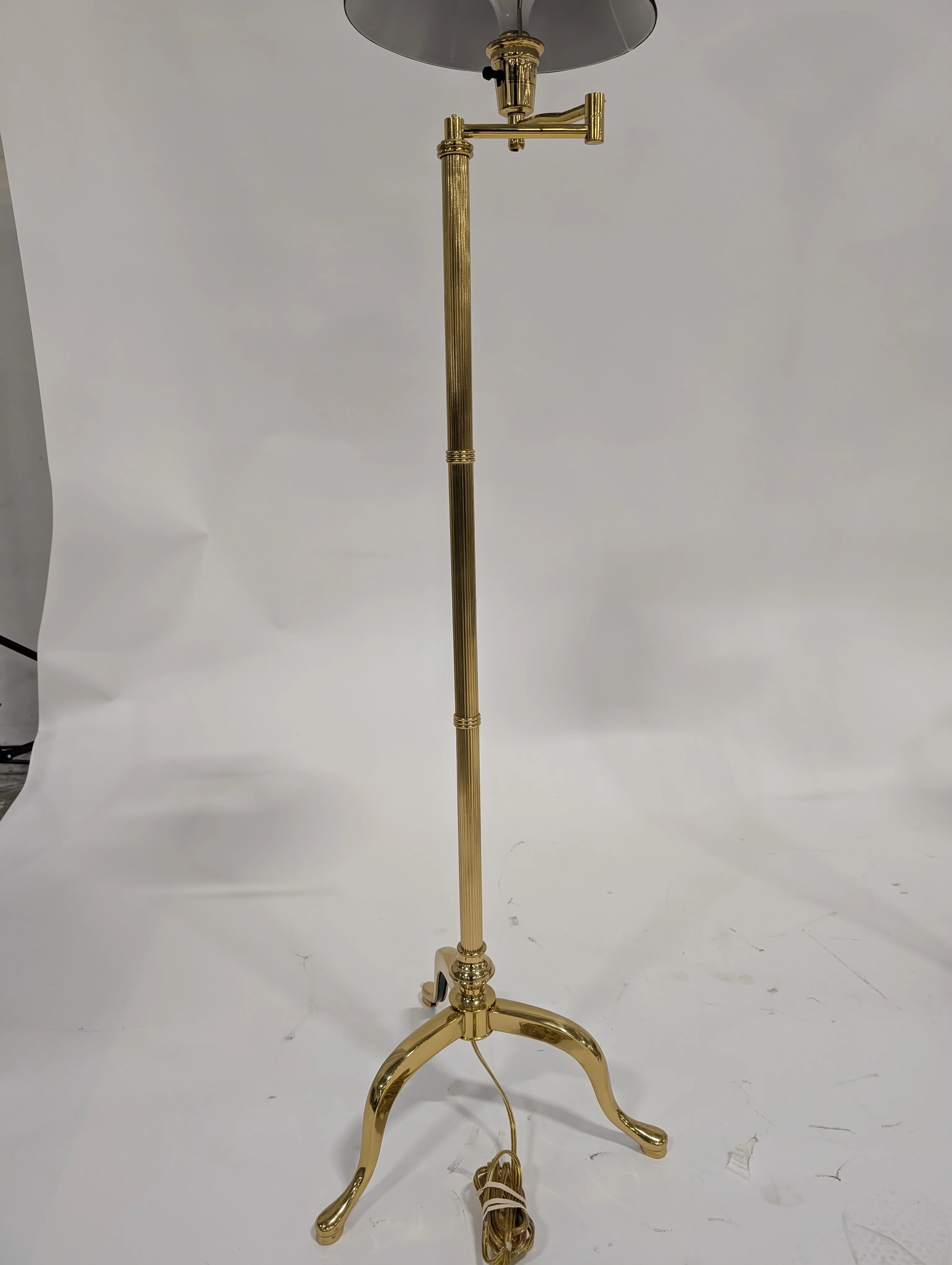 Vintage Style Brass Swing Arm Floor Lamp with Dark Shade - Image 3