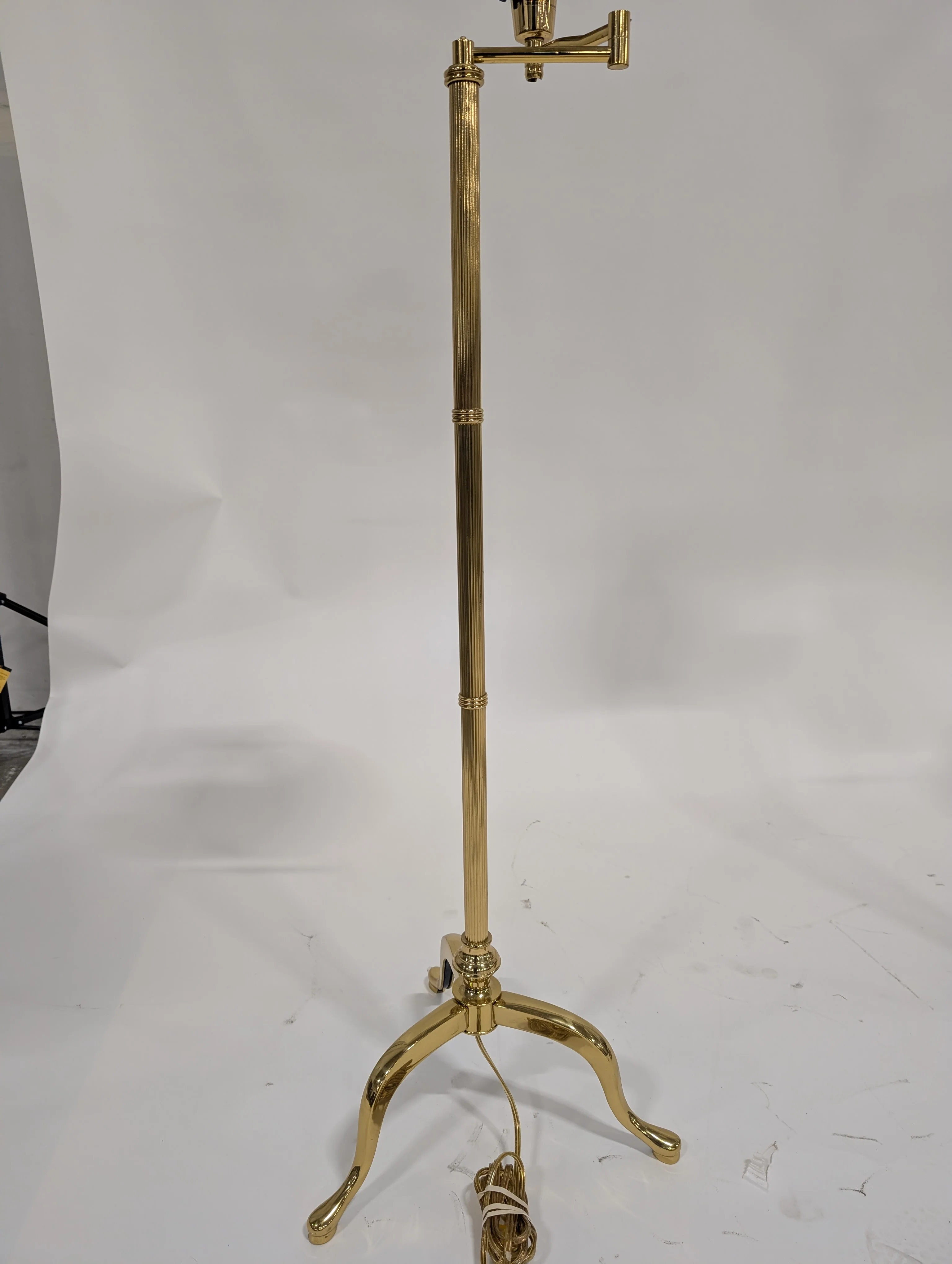 Vintage Style Brass Swing Arm Floor Lamp with Dark Shade - Image 4