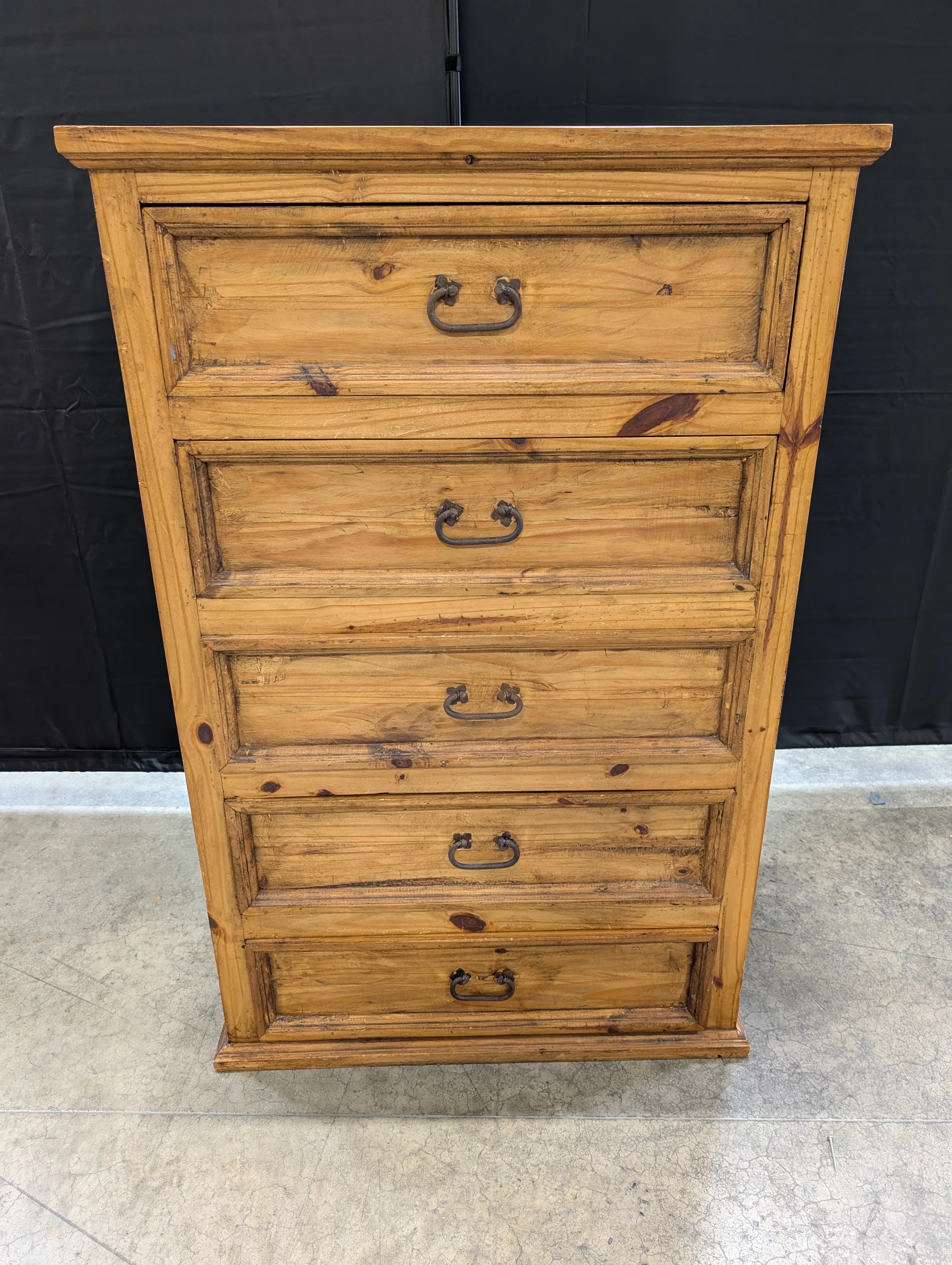Rustic Pine Wood Five-Drawer Chest