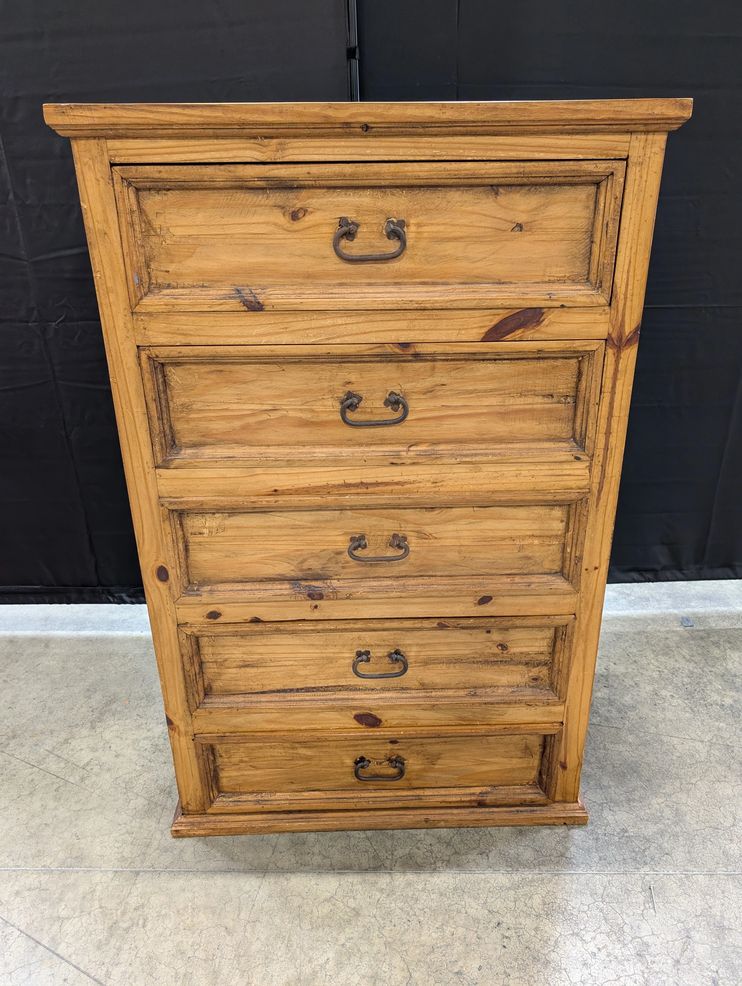 Rustic Pine Wood Five-Drawer Chest - Image 2