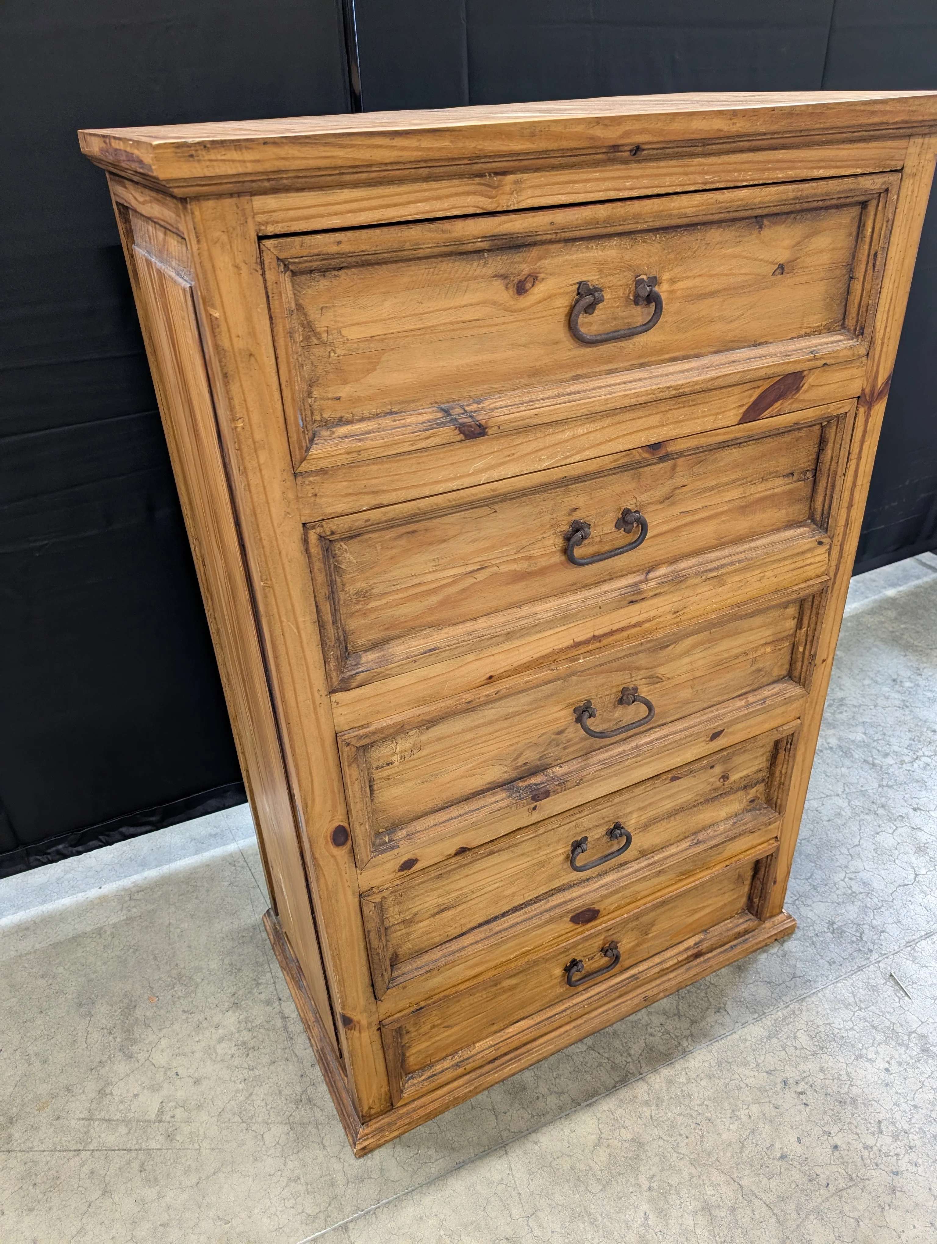 Rustic Pine Wood Five-Drawer Chest - Image 3