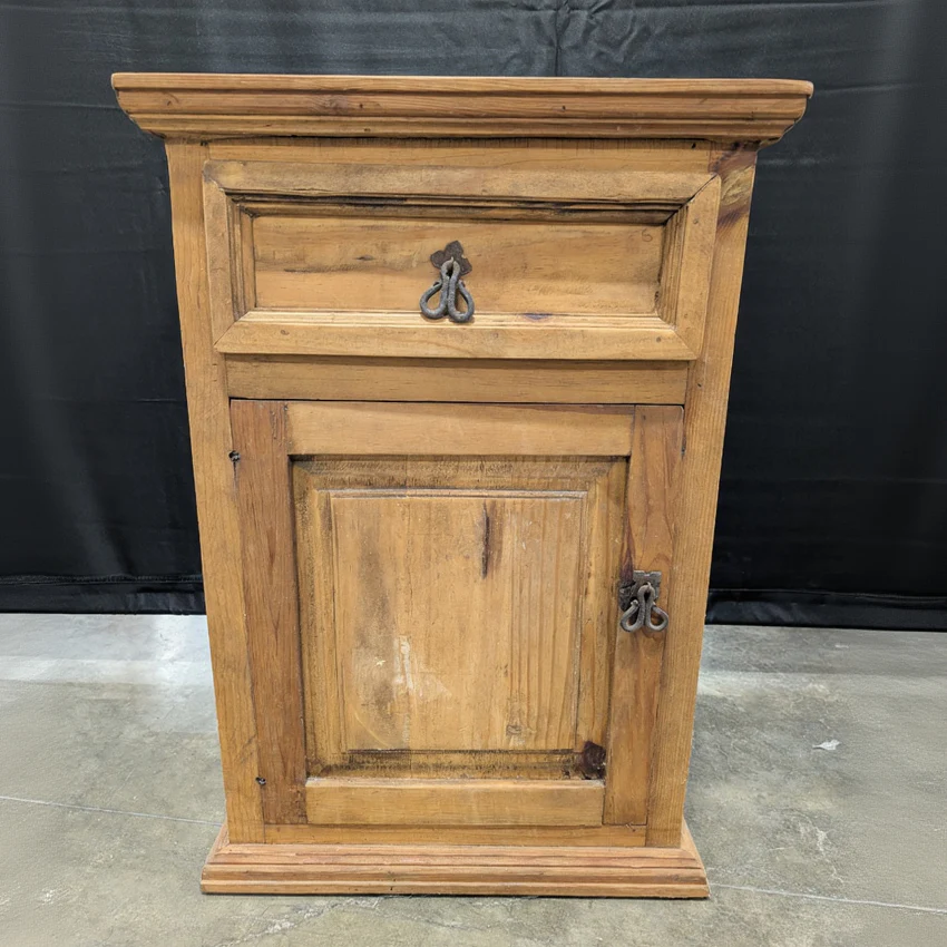 Rustic Wood Nightstand with Decorative Metal Hardware