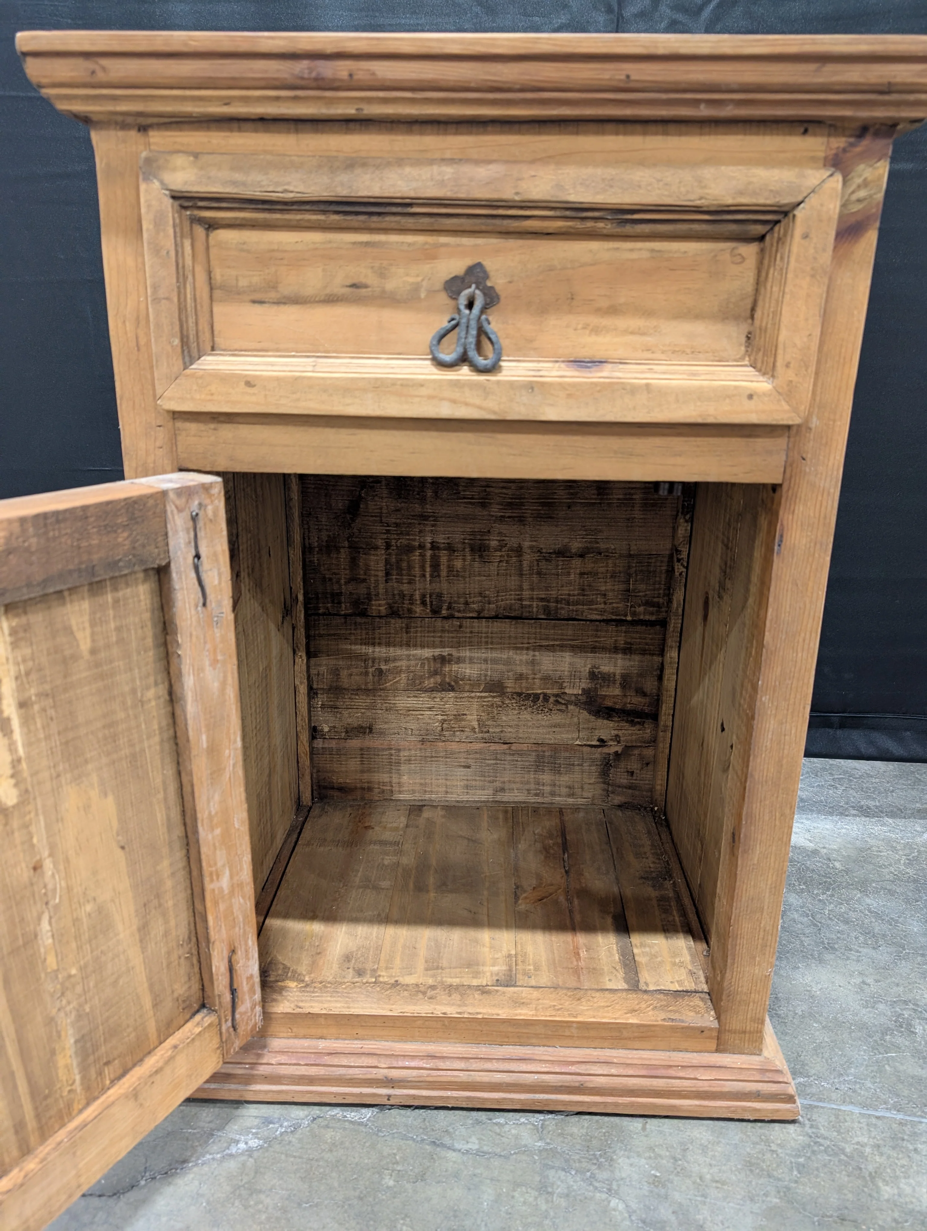 Rustic Wood Nightstand with Decorative Metal Hardware - Image 2