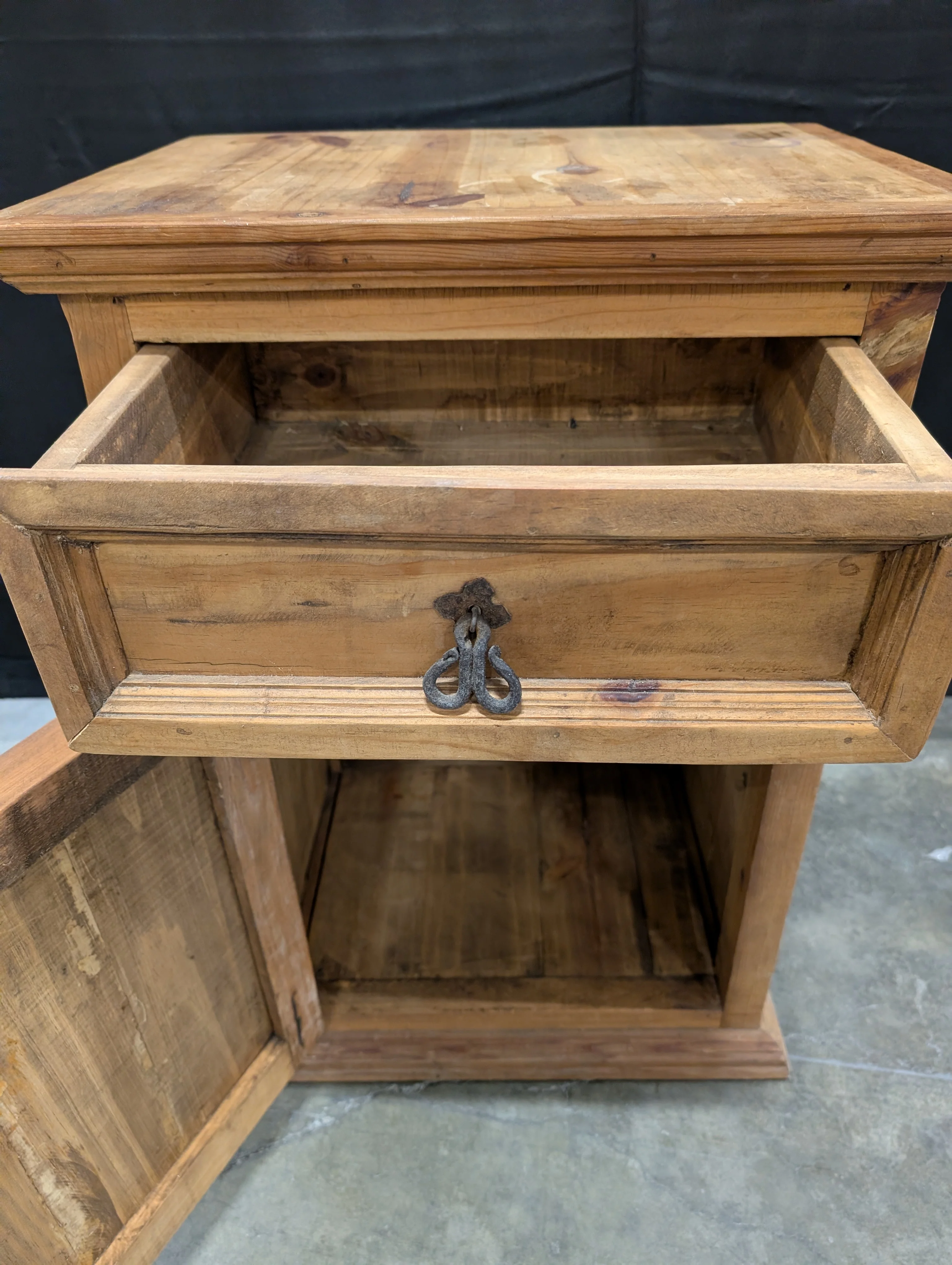 Rustic Wood Nightstand with Decorative Metal Hardware - Image 3