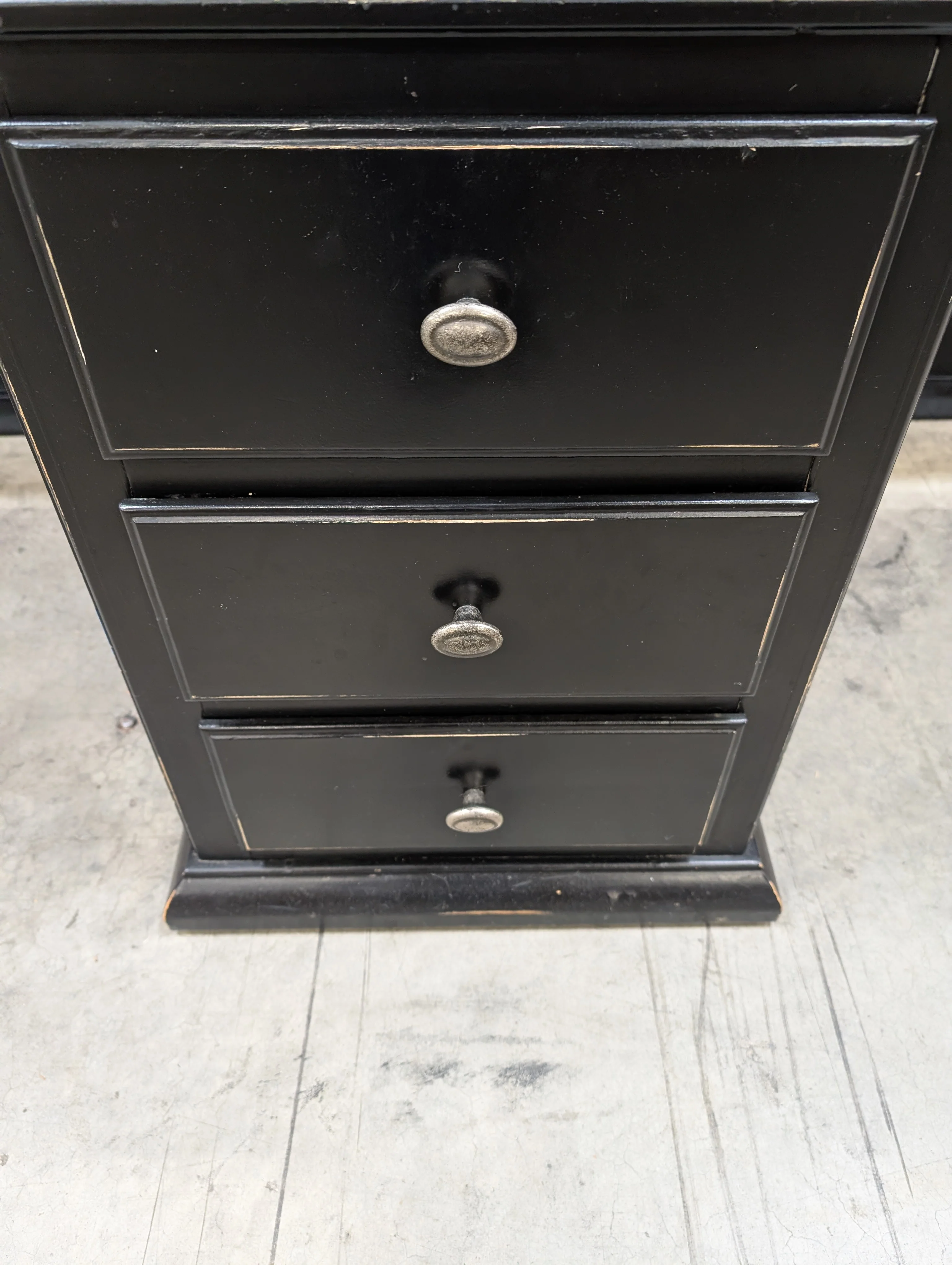 Black Wood Tall Storage Cabinet with Glass Panel Door and Three Drawers - Image 3
