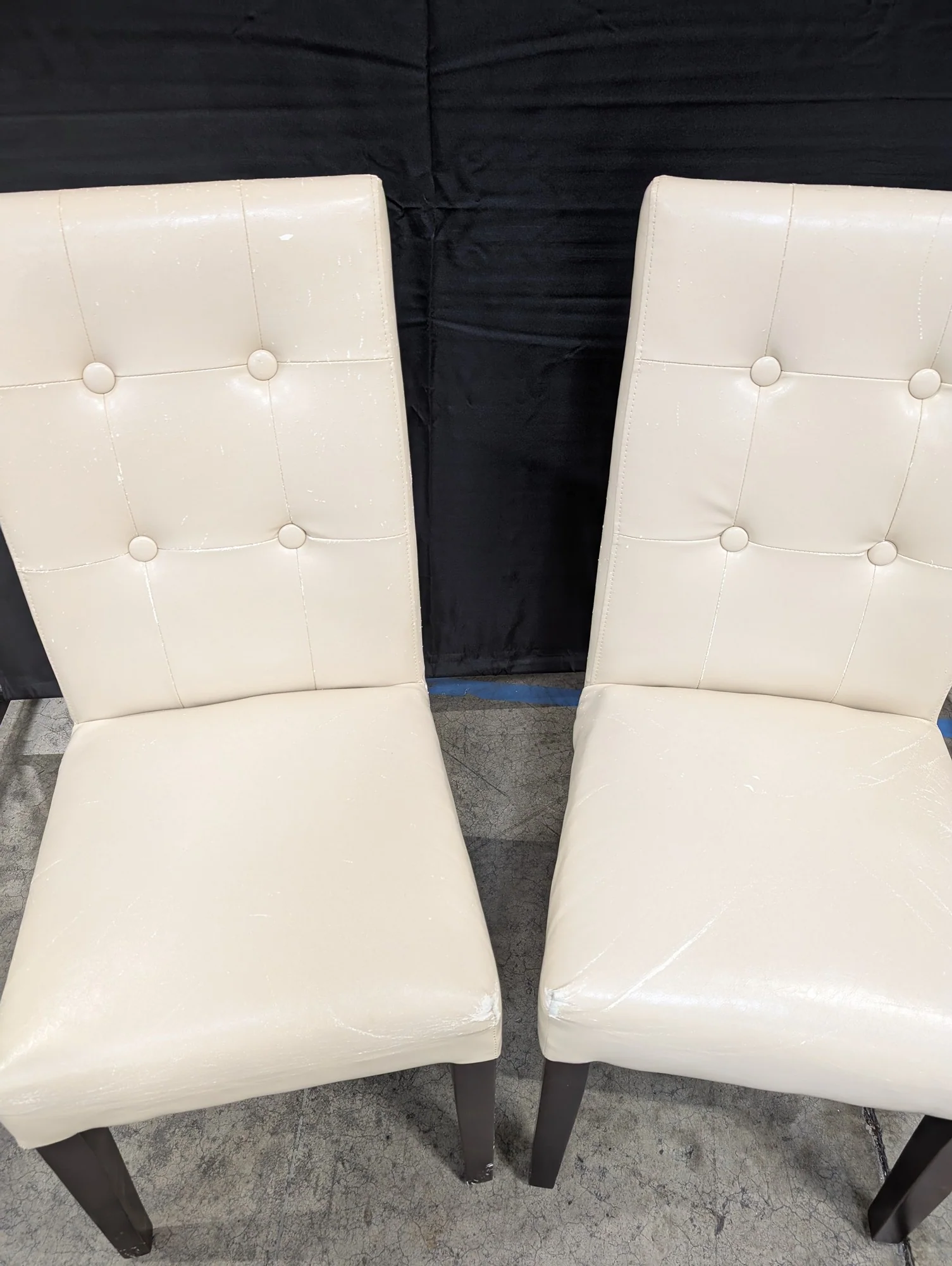 PairCream Faux Leather Button Tufted Dining Chairs - Image 2