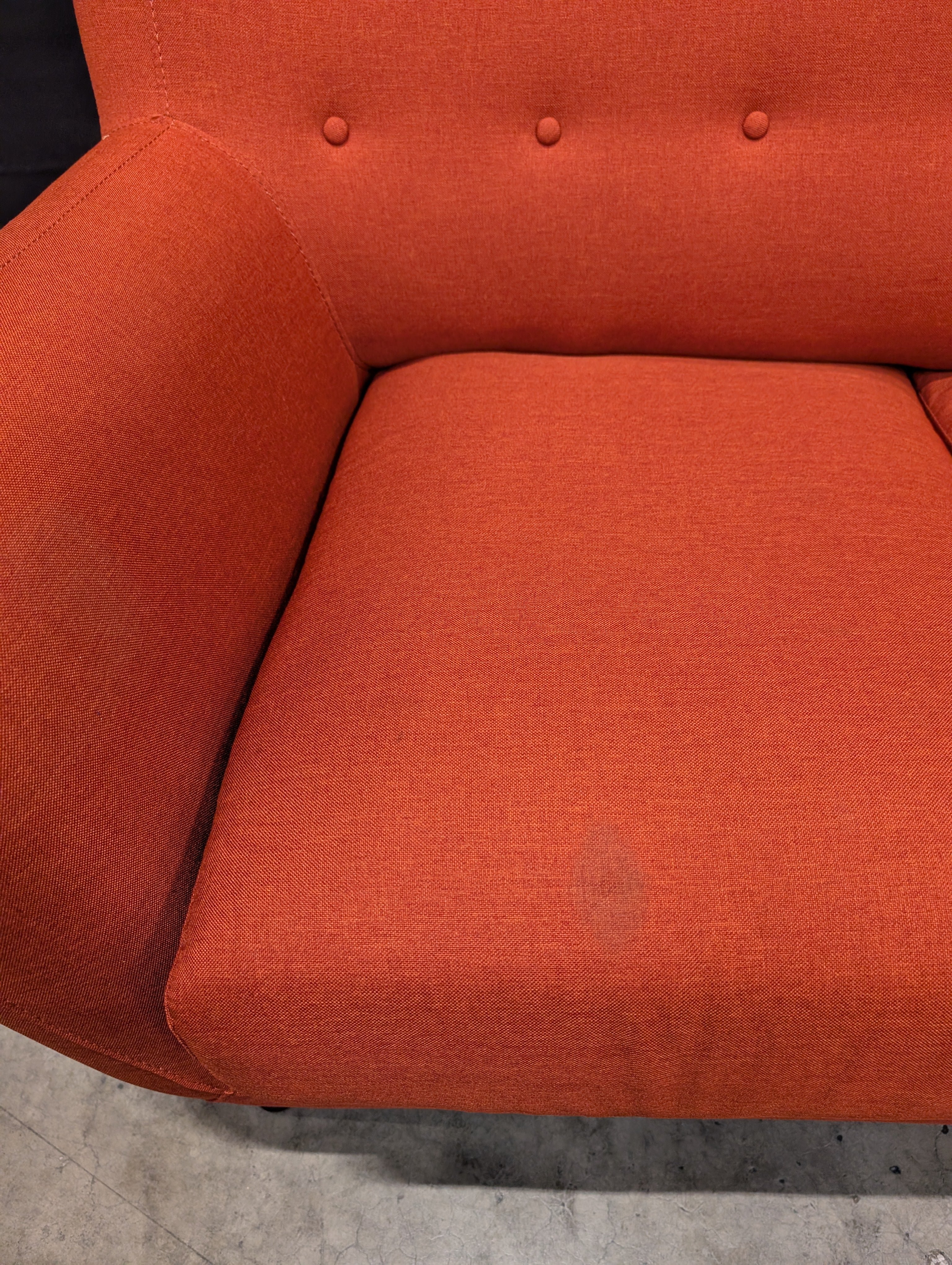 Mid-Century Modern Inspired Red Fabric Two-Seater Sofa - Image 3