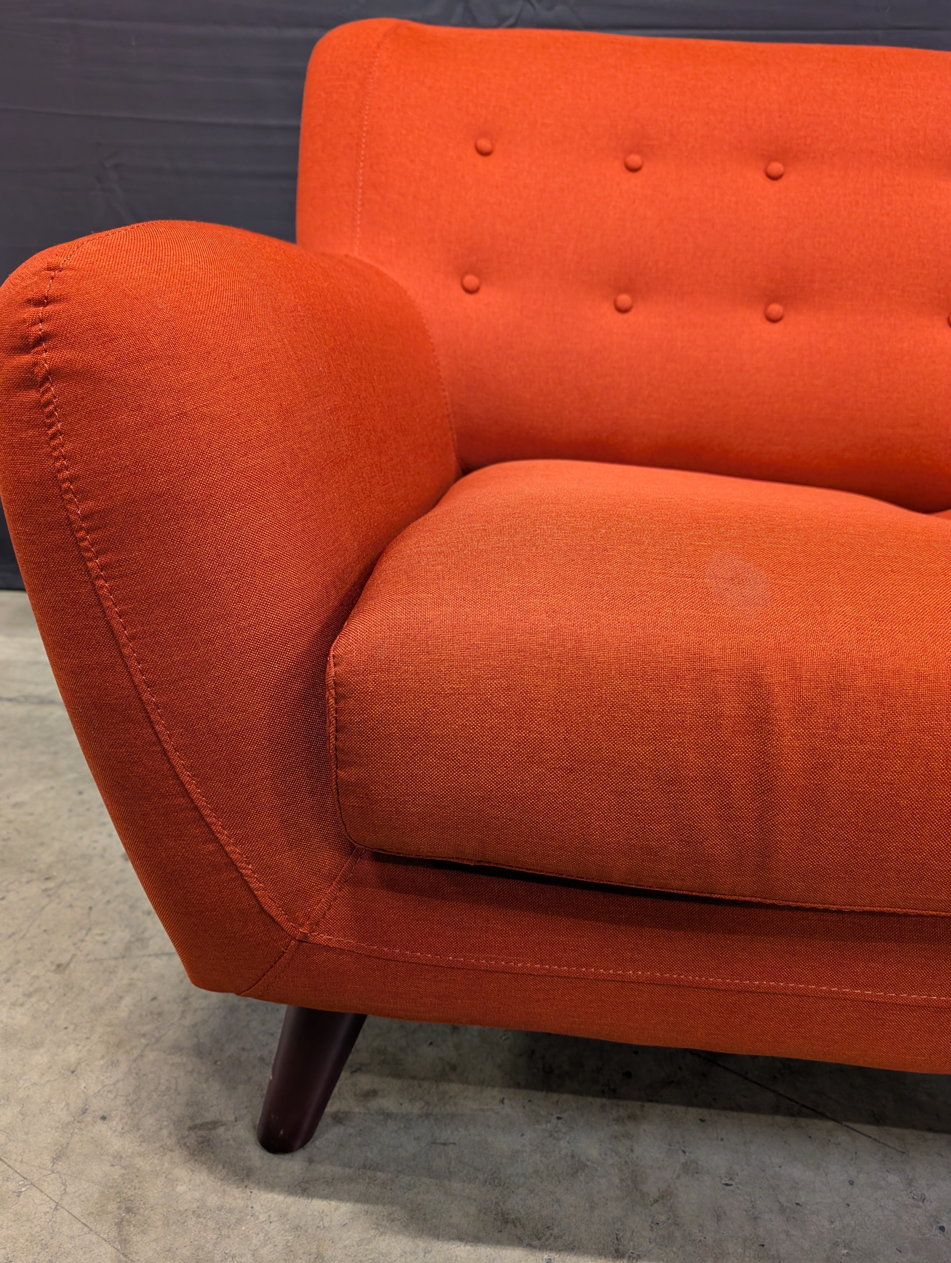 Mid-Century Modern Inspired Red Fabric Two-Seater Sofa - Image 5