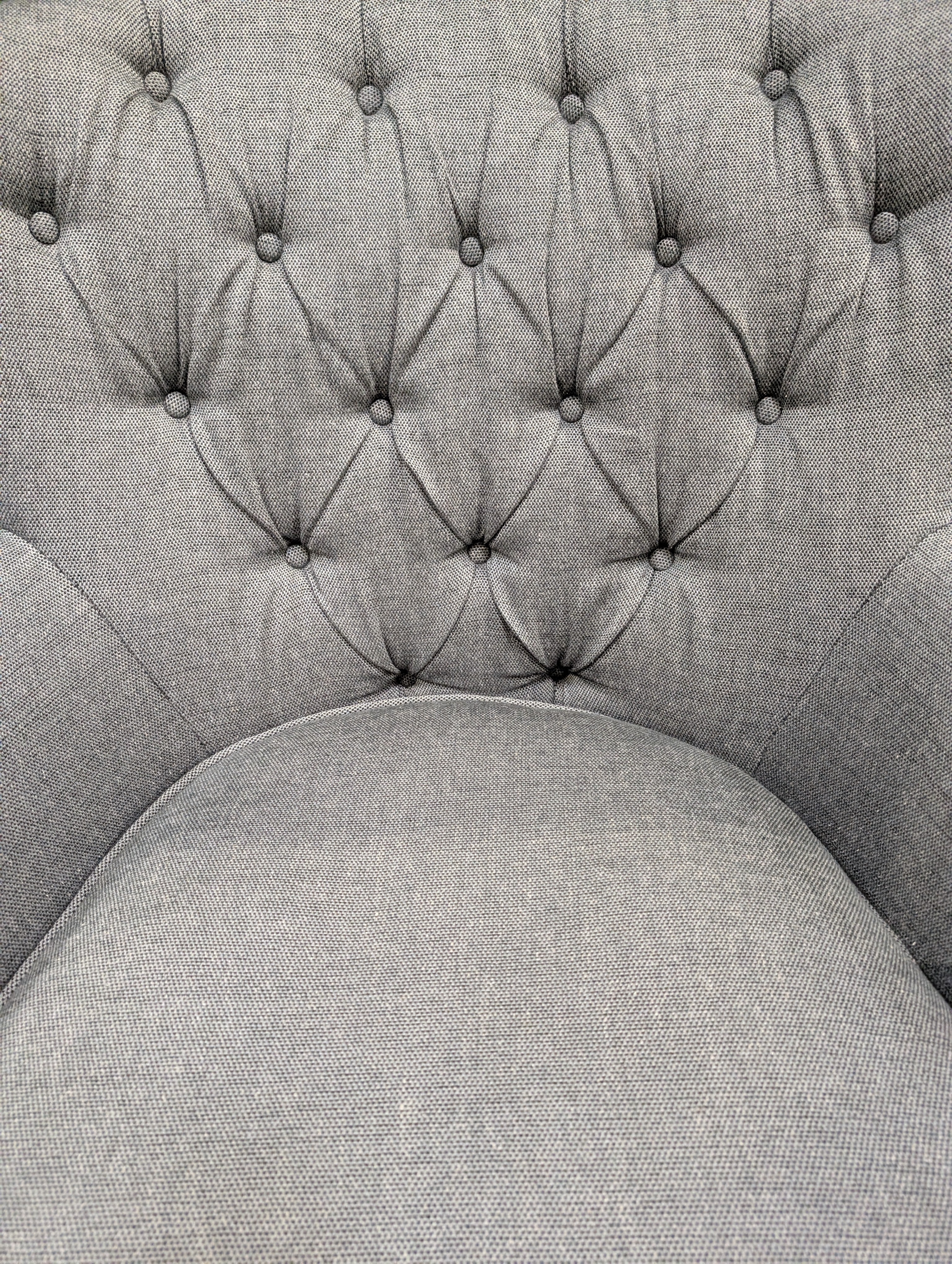 Grey Tufted Upholstered Club Chair with Nailhead Trim - Image 3
