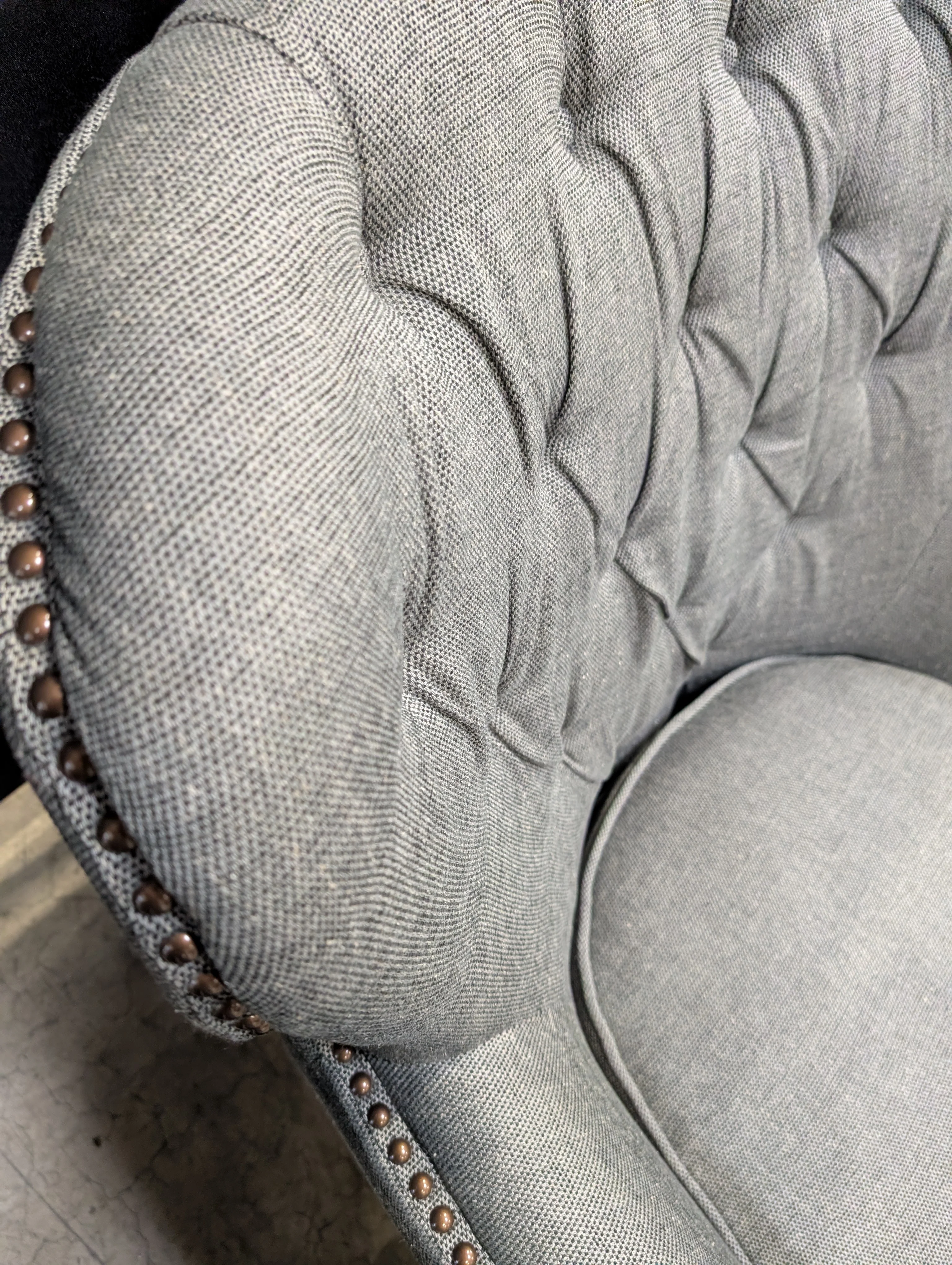 Grey Tufted Upholstered Club Chair with Nailhead Trim - Image 4