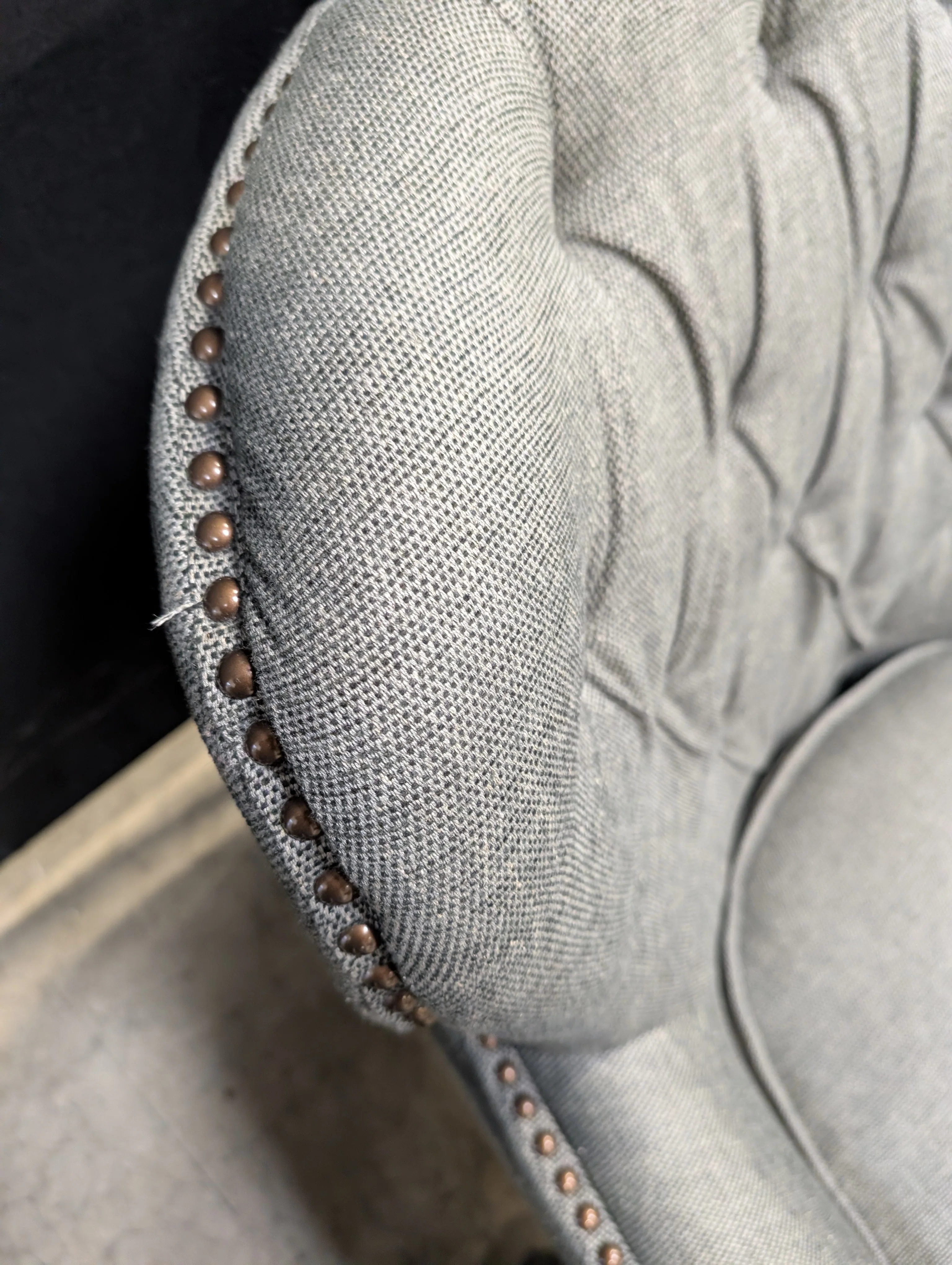 Grey Tufted Upholstered Club Chair with Nailhead Trim - Image 5