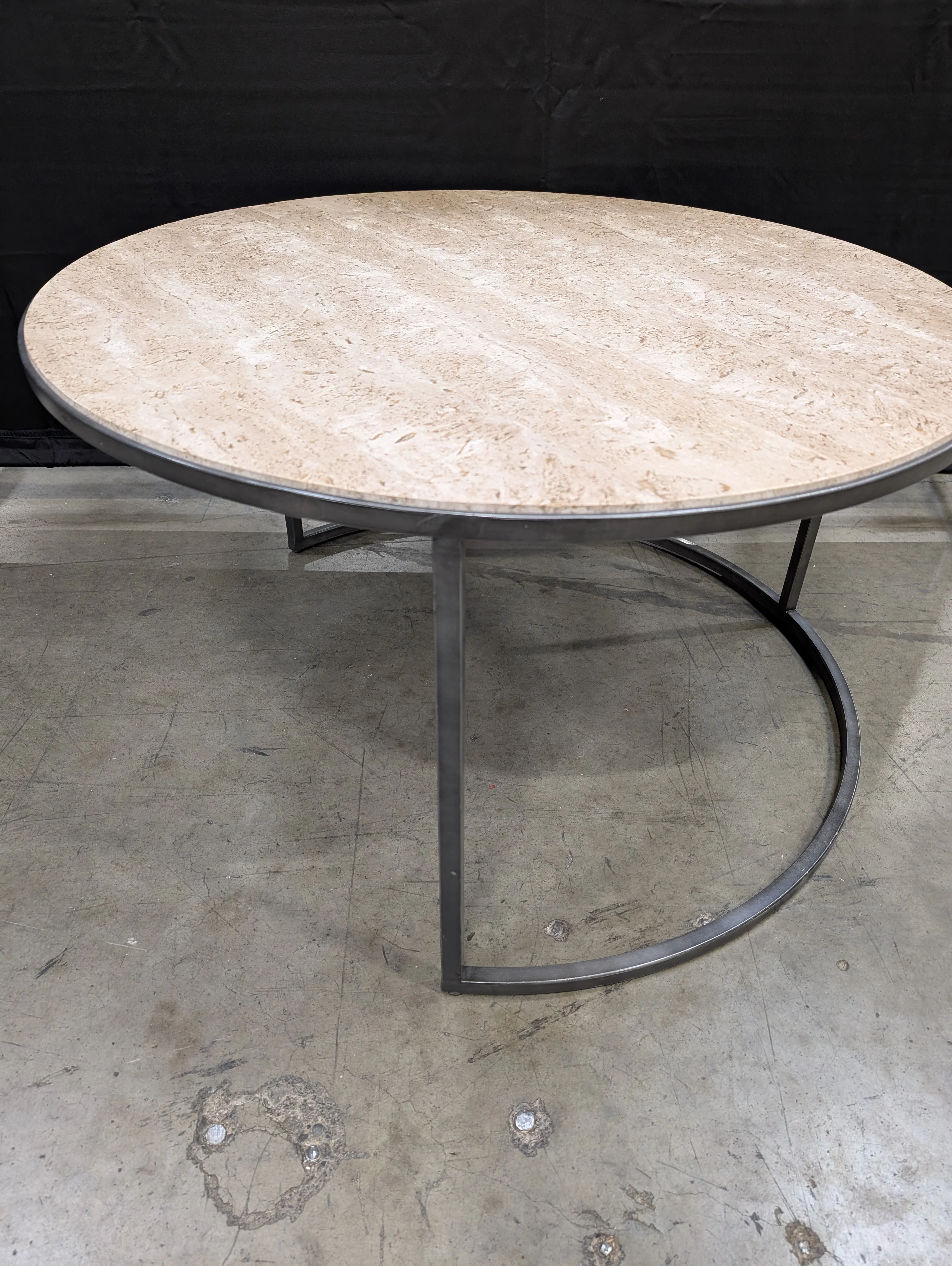 Modern Oval Stone Top Coffee Table with Dark Metal Base - Image 2