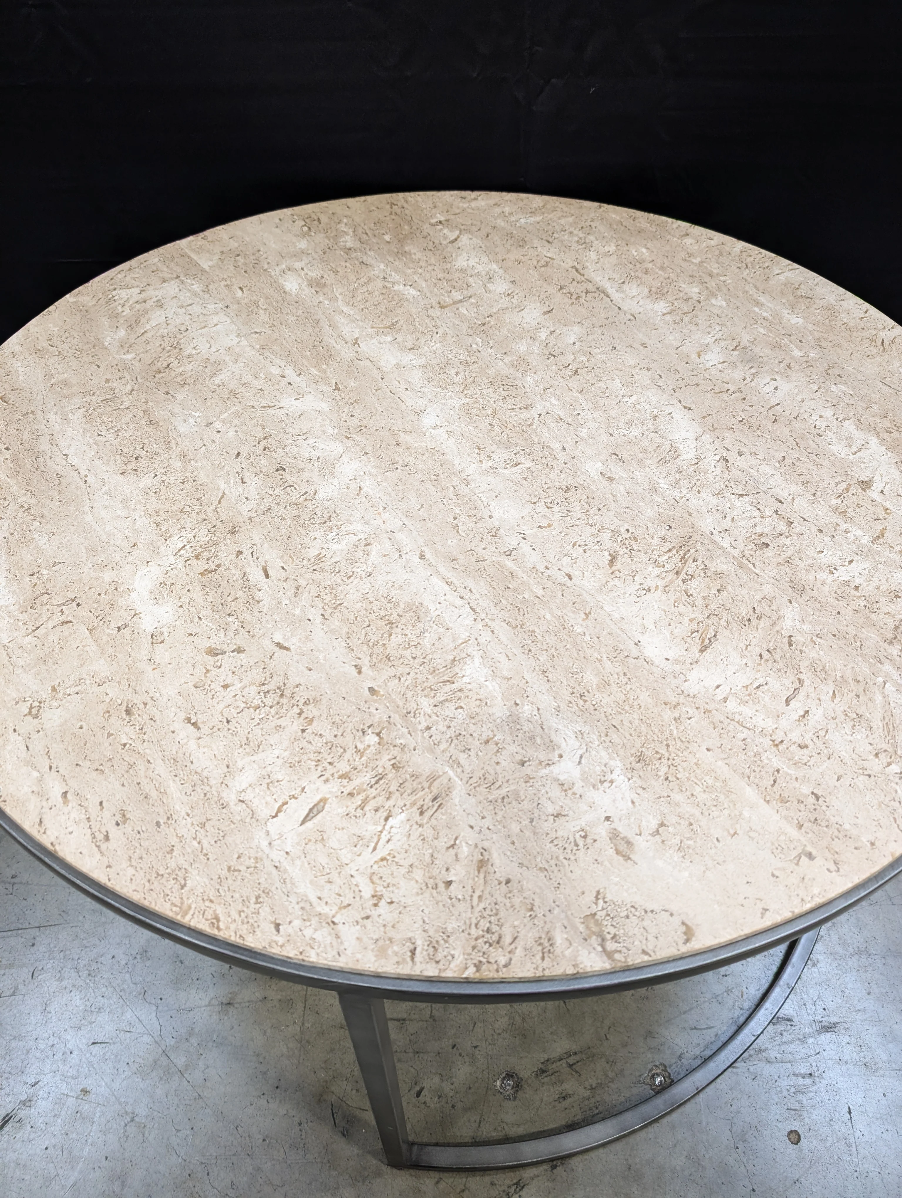 Modern Oval Stone Top Coffee Table with Dark Metal Base - Image 3
