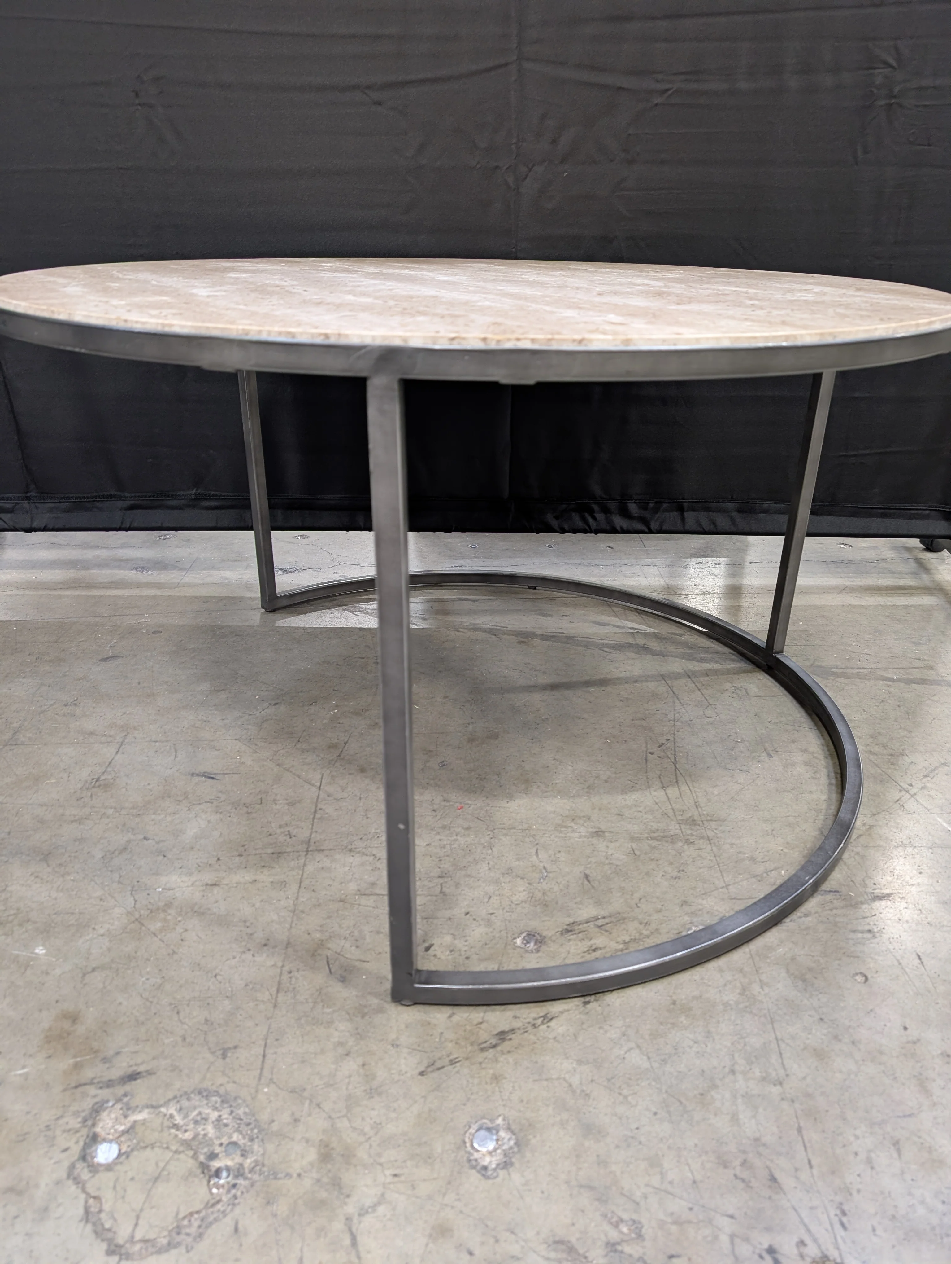 Modern Oval Stone Top Coffee Table with Dark Metal Base - Image 4