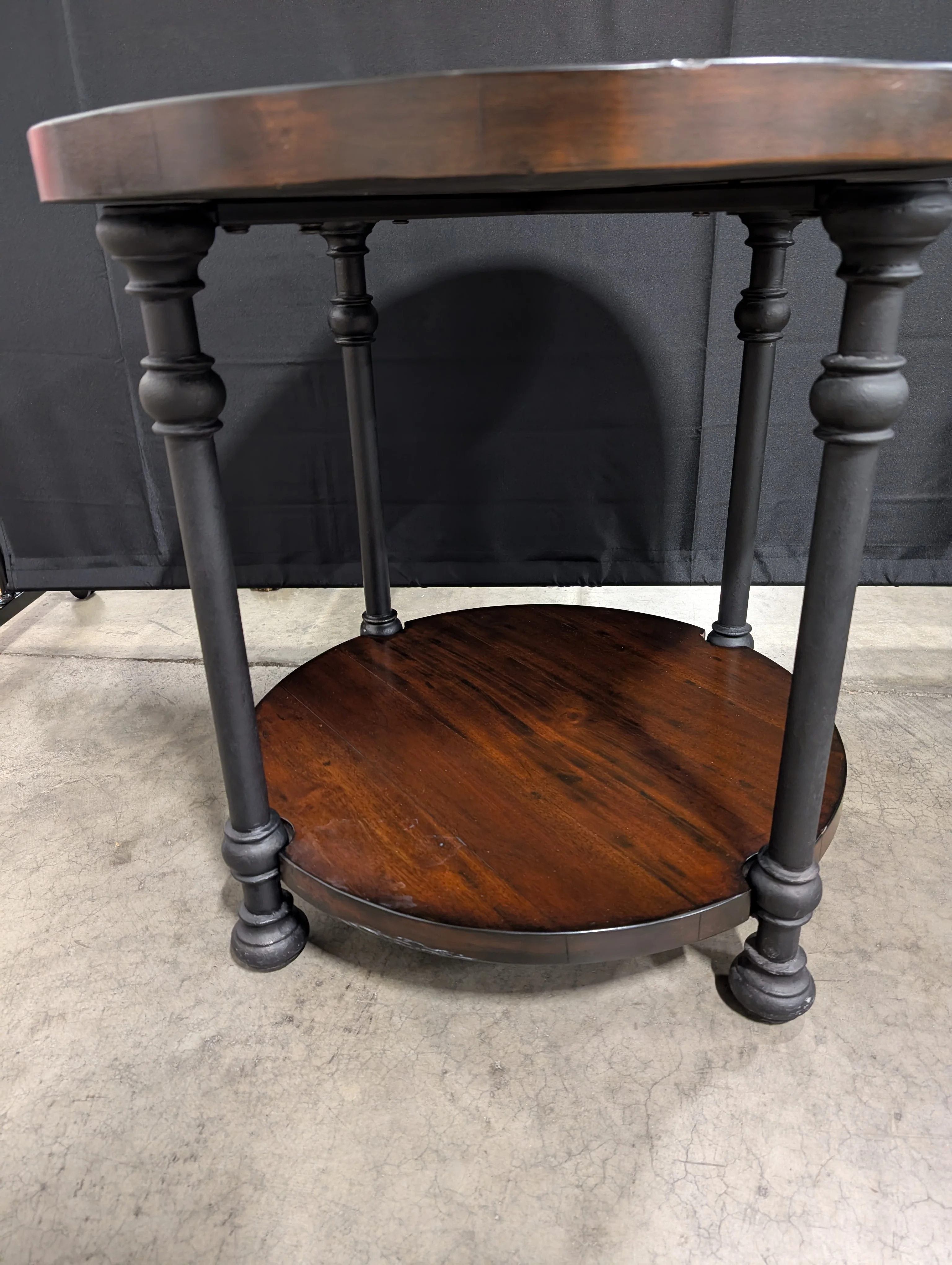 Rustic Round Two-Tiered Wood Side Table