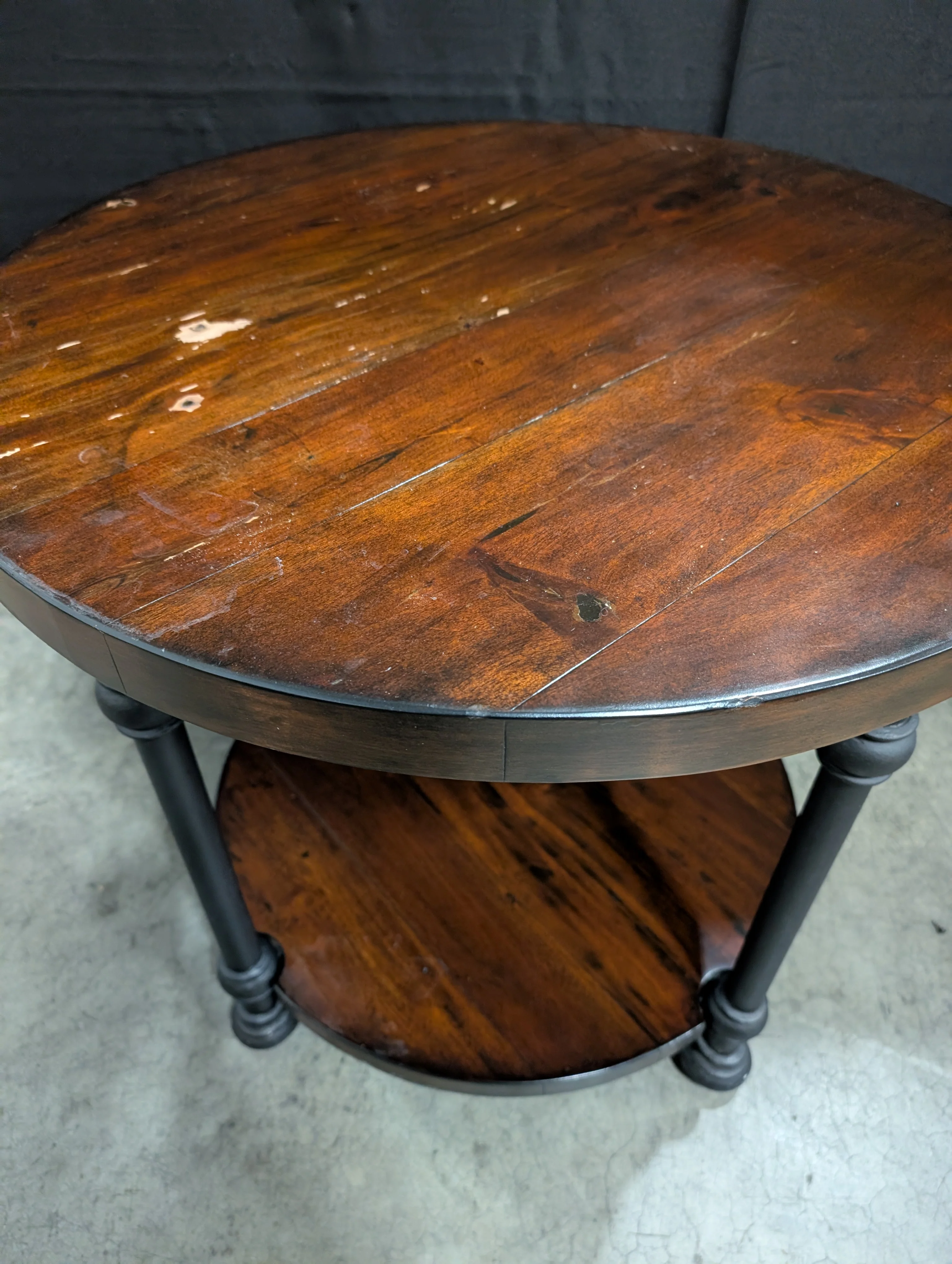 Rustic Round Two-Tiered Wood Side Table - Image 3