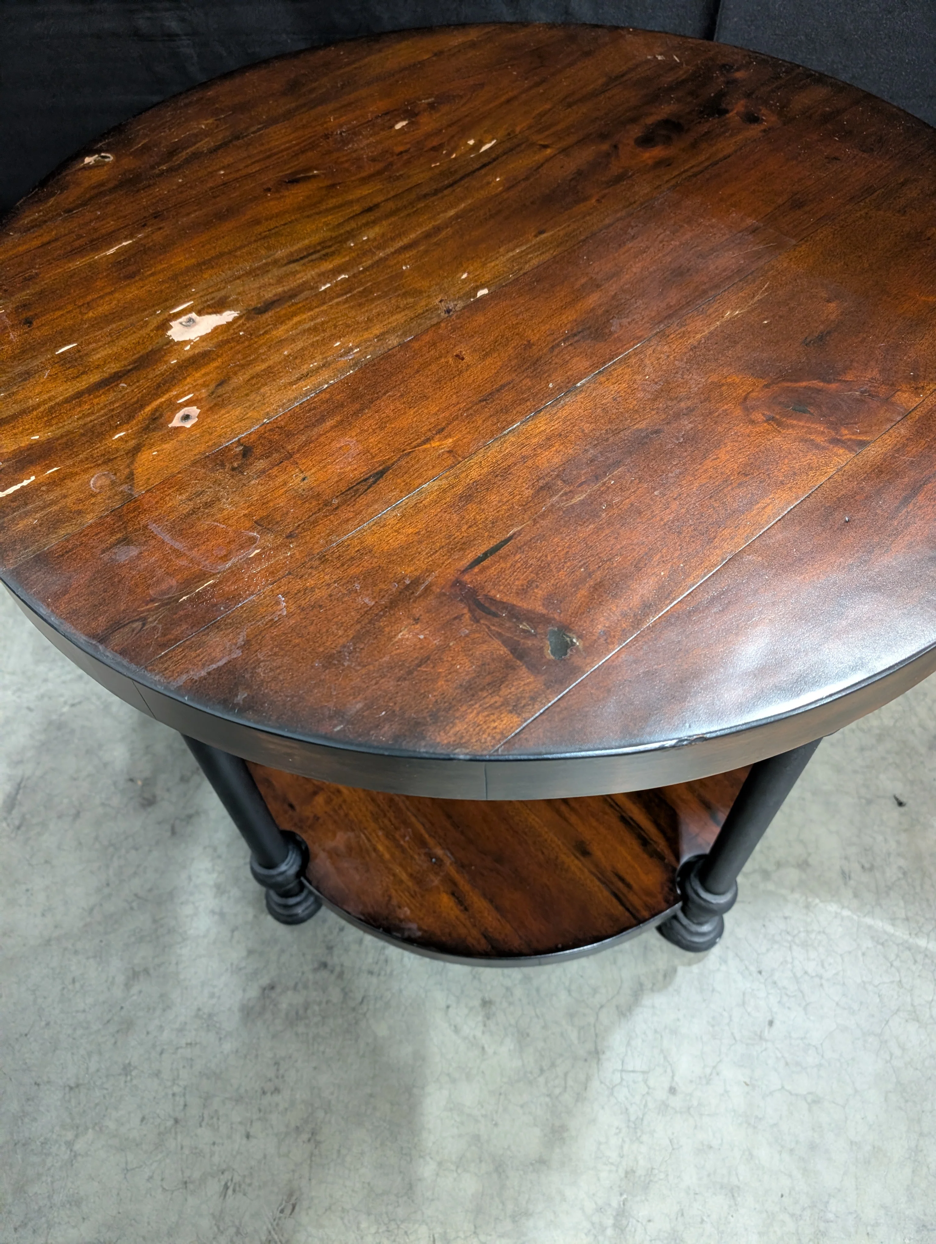 Rustic Round Two-Tiered Wood Side Table - Image 4