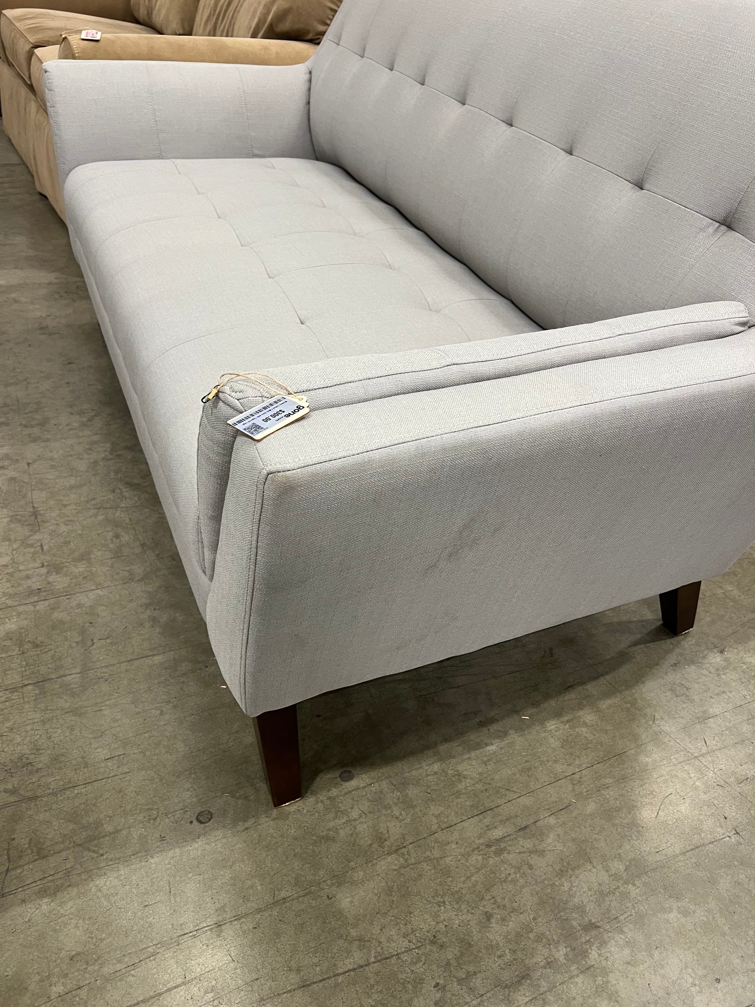 Modern Grey Tufted Fabric Loveseat Sofa - Image 6