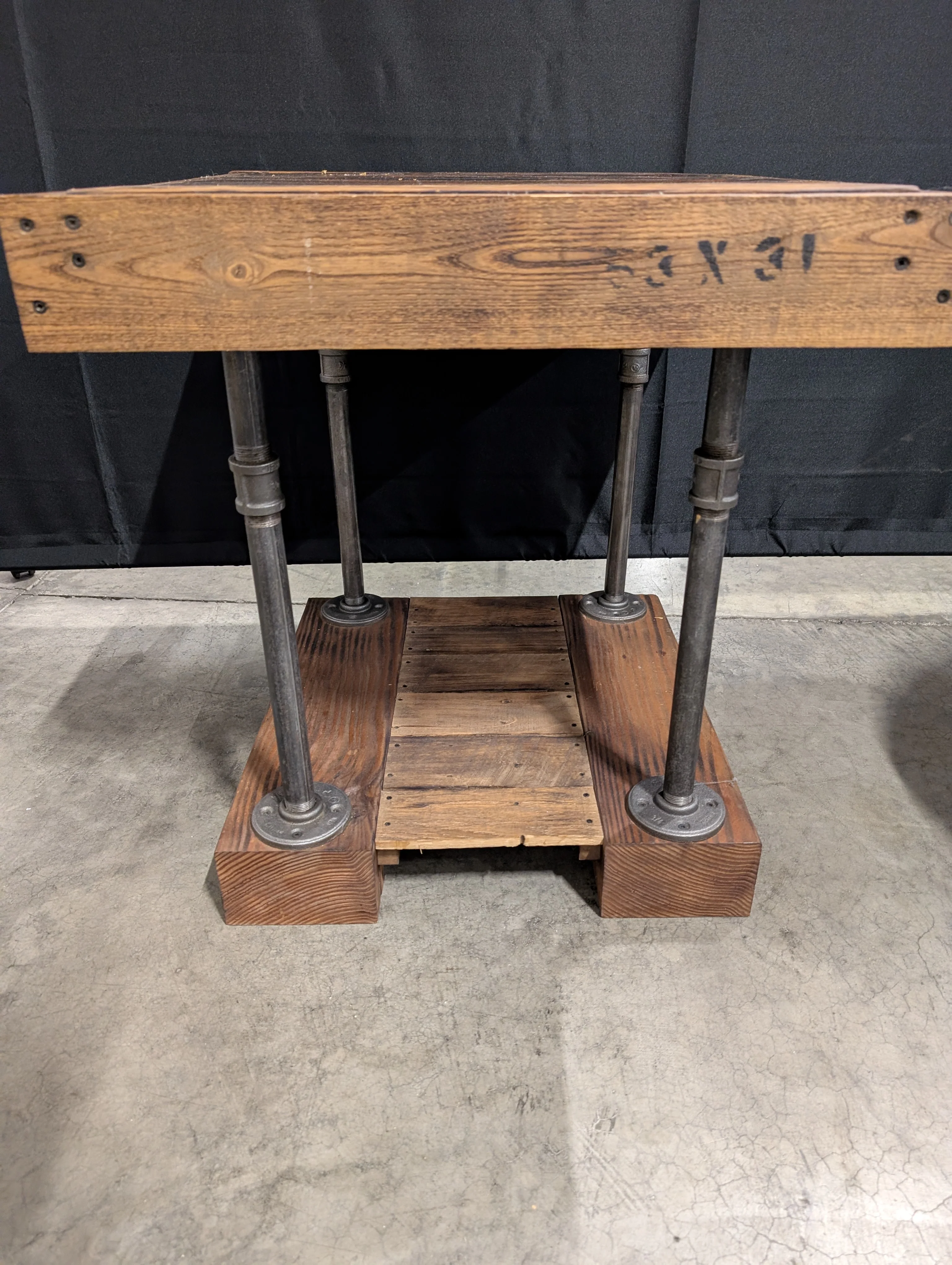 Rustic Industrial Wood Plank and Pipe Accent Table
