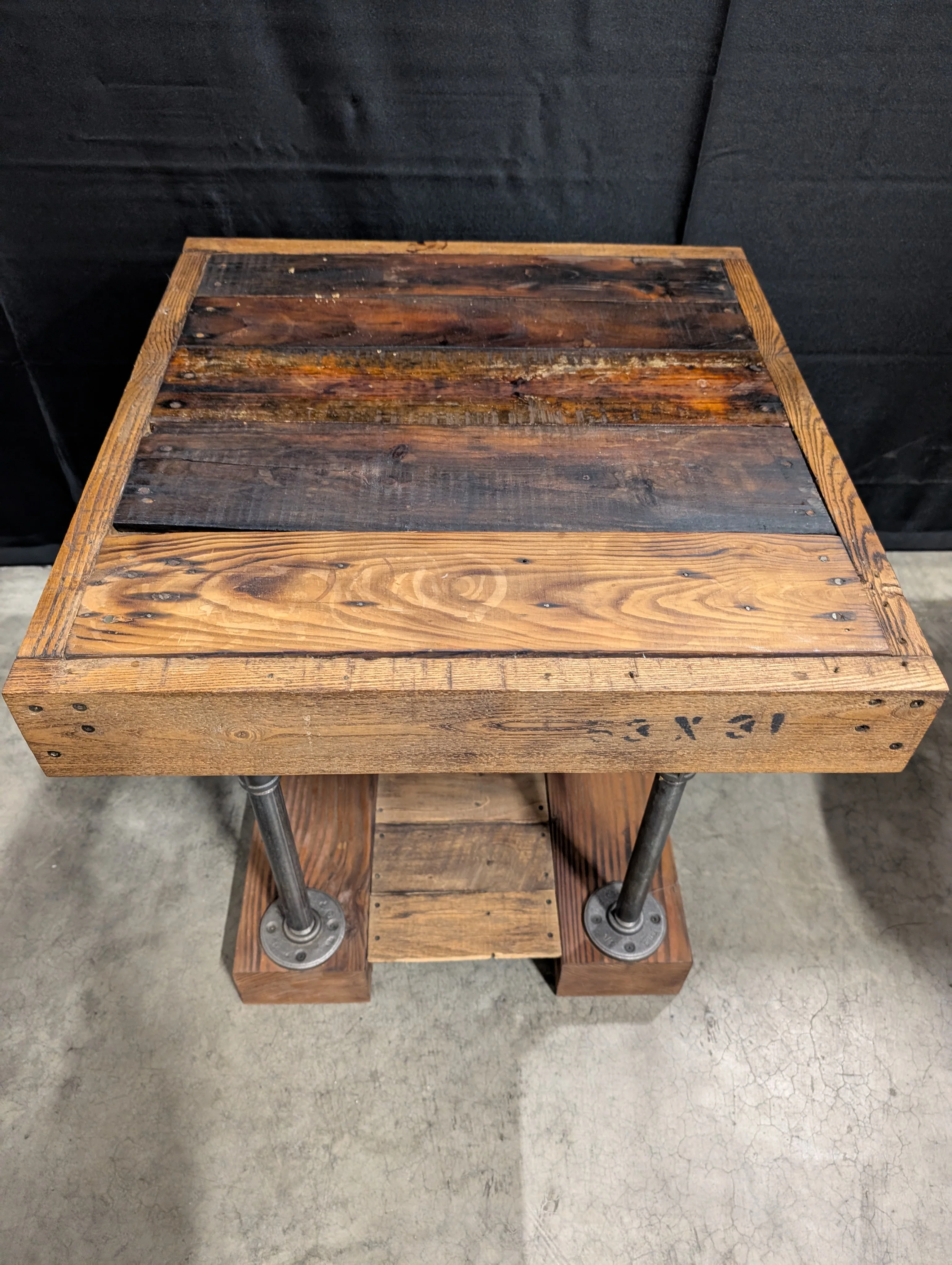 Rustic Industrial Wood Plank and Pipe Accent Table - Image 5