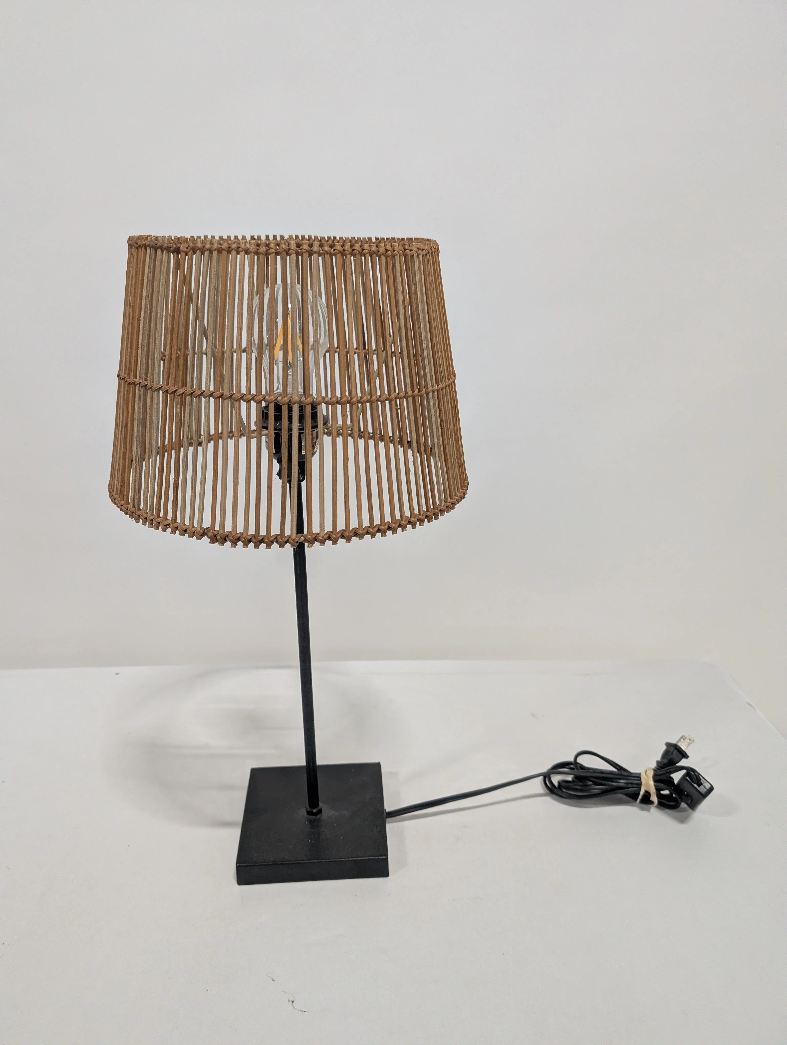 Boho Rattan Stick Table Lamp with Black Base