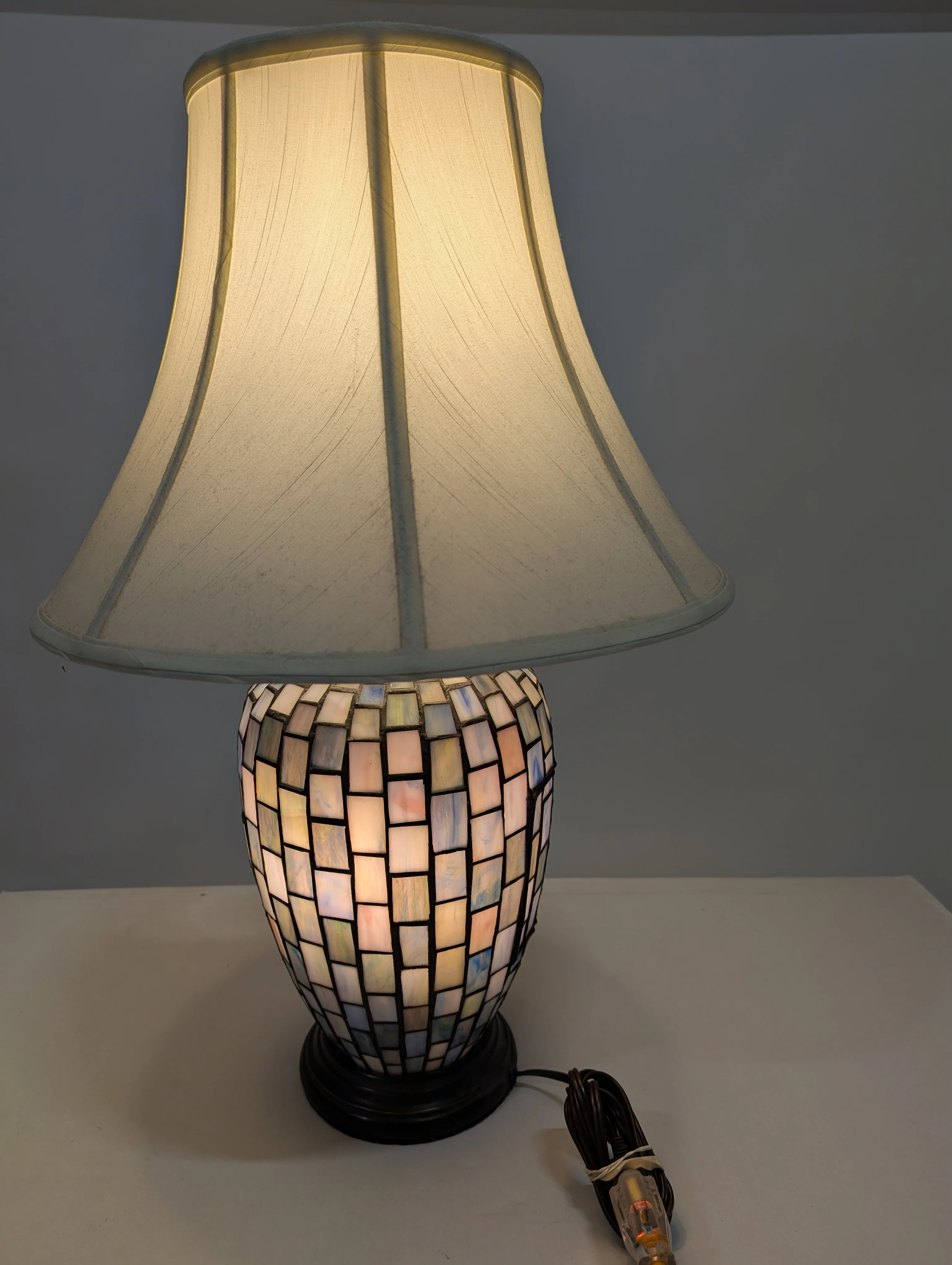 Artisan Mosaic Glass Table Lamp with Fabric Bell Shade - Image 13