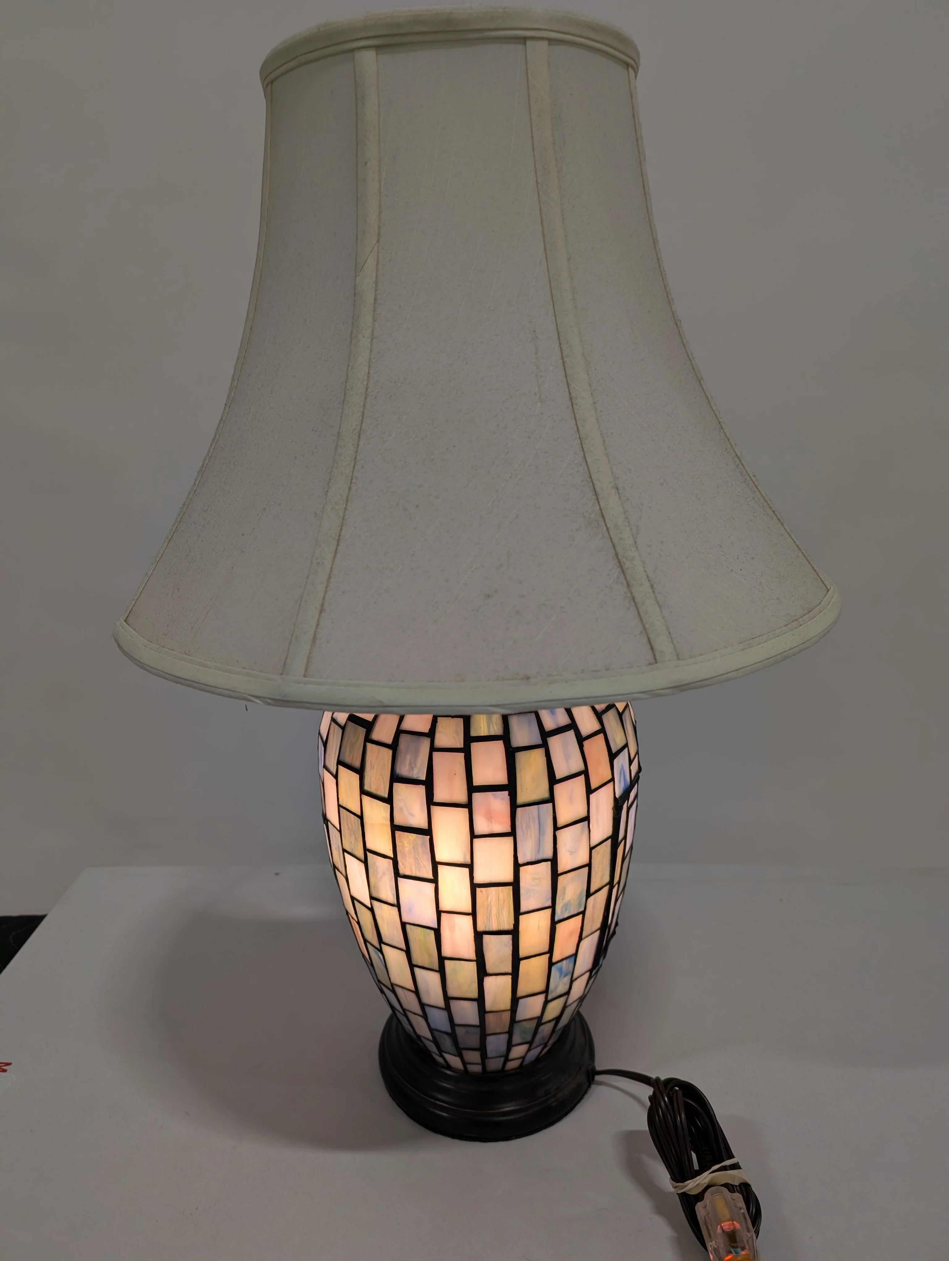 Artisan Mosaic Glass Table Lamp with Fabric Bell Shade - Image 16