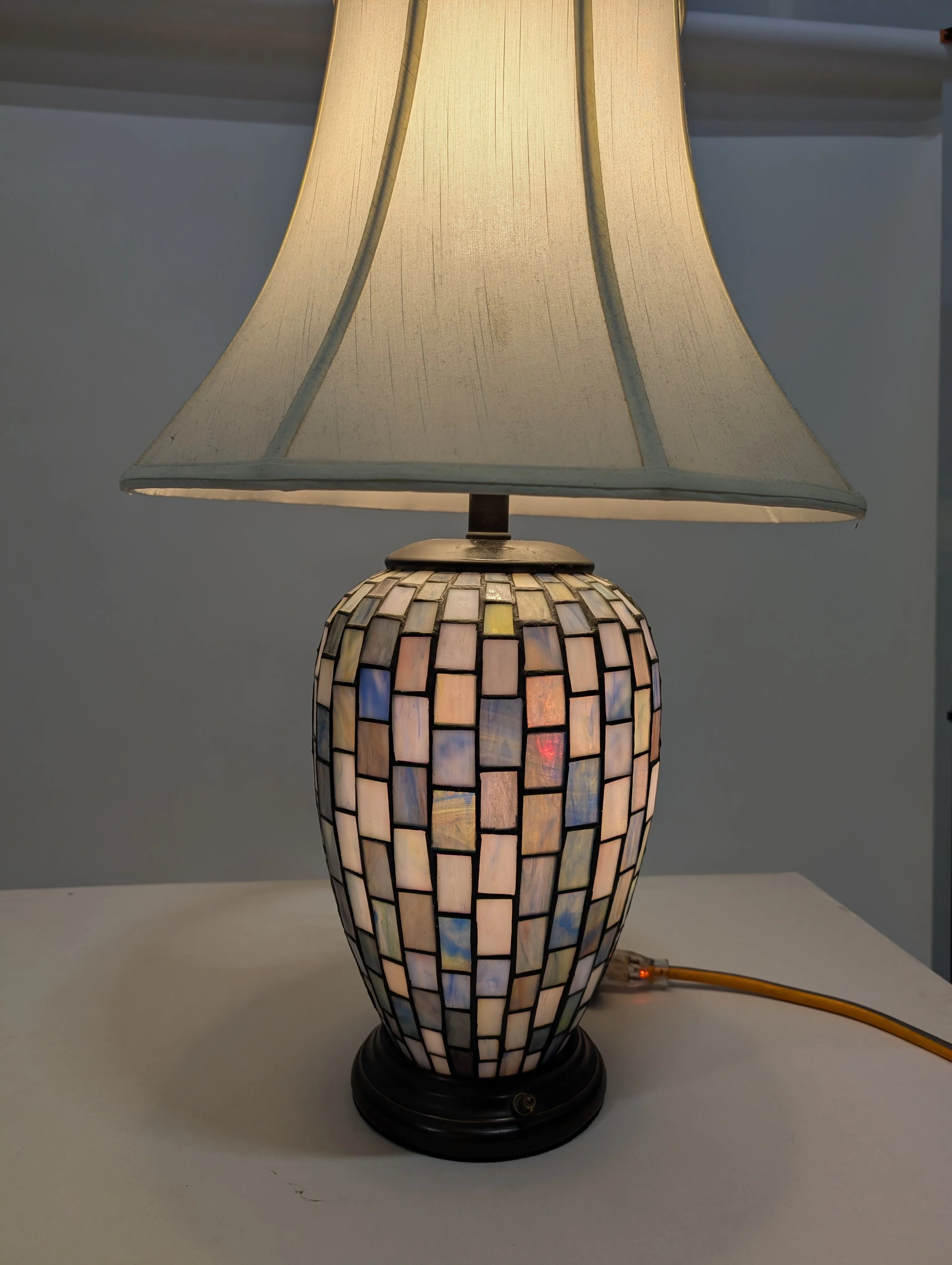 Artisan Mosaic Glass Table Lamp with Fabric Bell Shade - Image 2