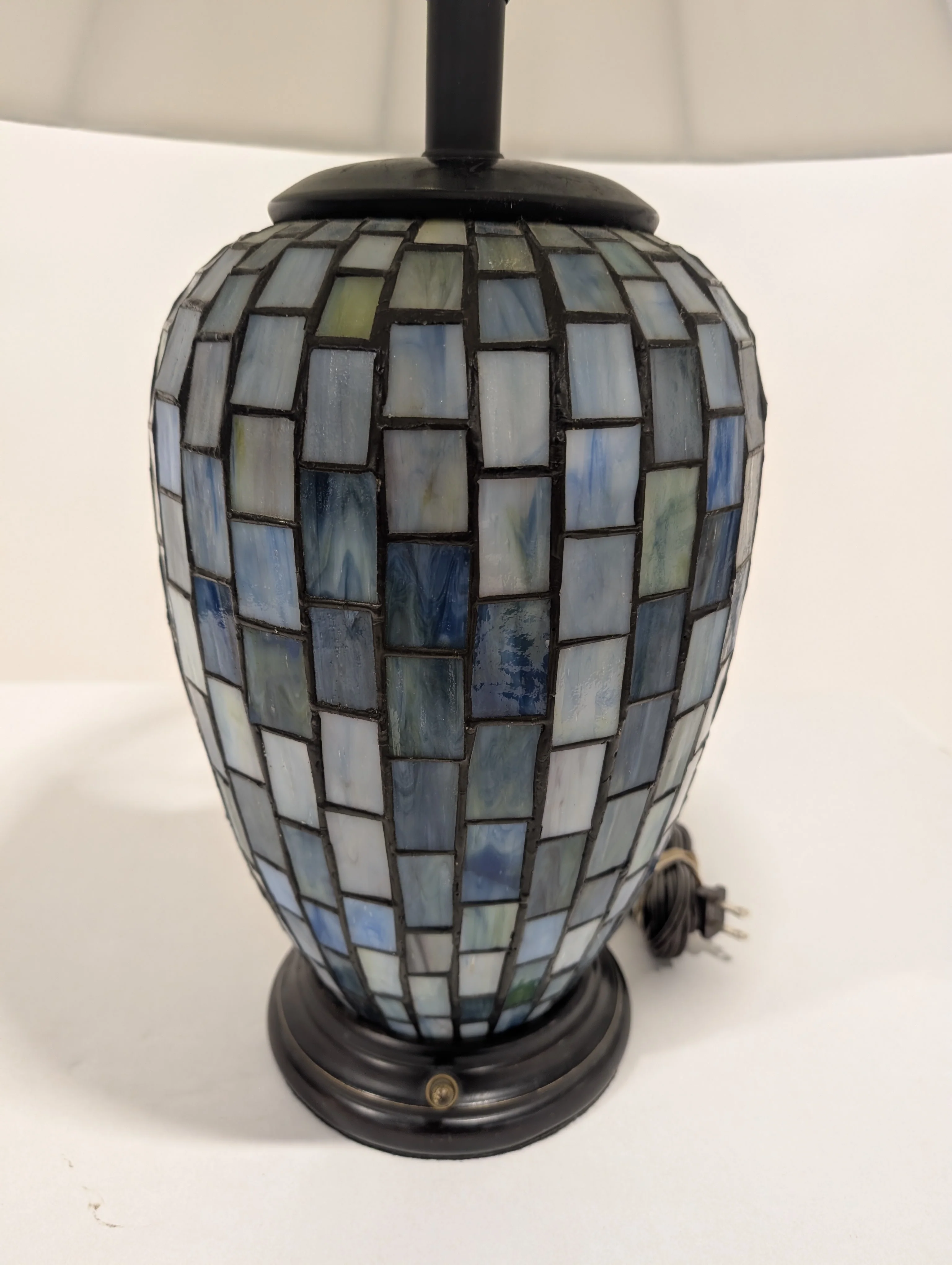 Artisan Mosaic Glass Table Lamp with Fabric Bell Shade - Image 3