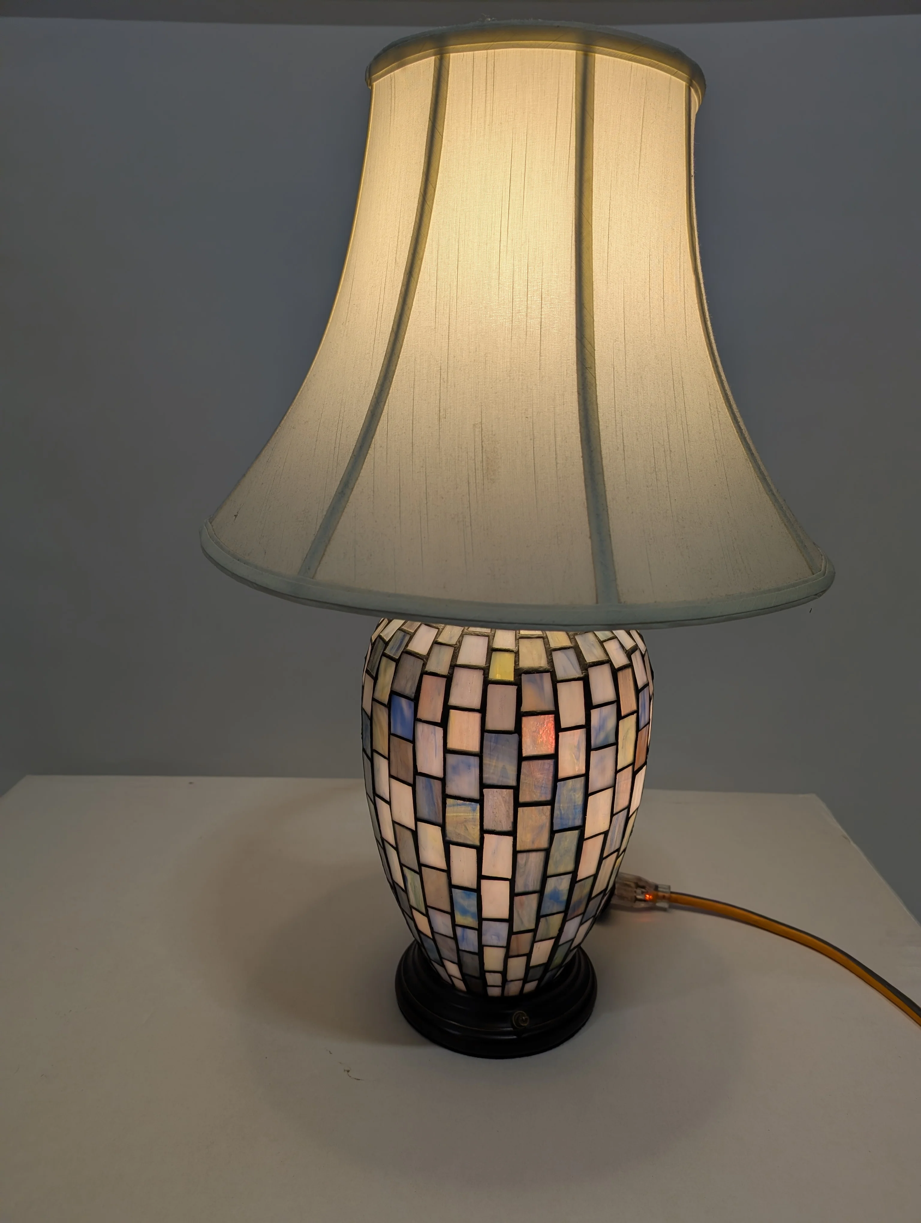 Artisan Mosaic Glass Table Lamp with Fabric Bell Shade - Image 6