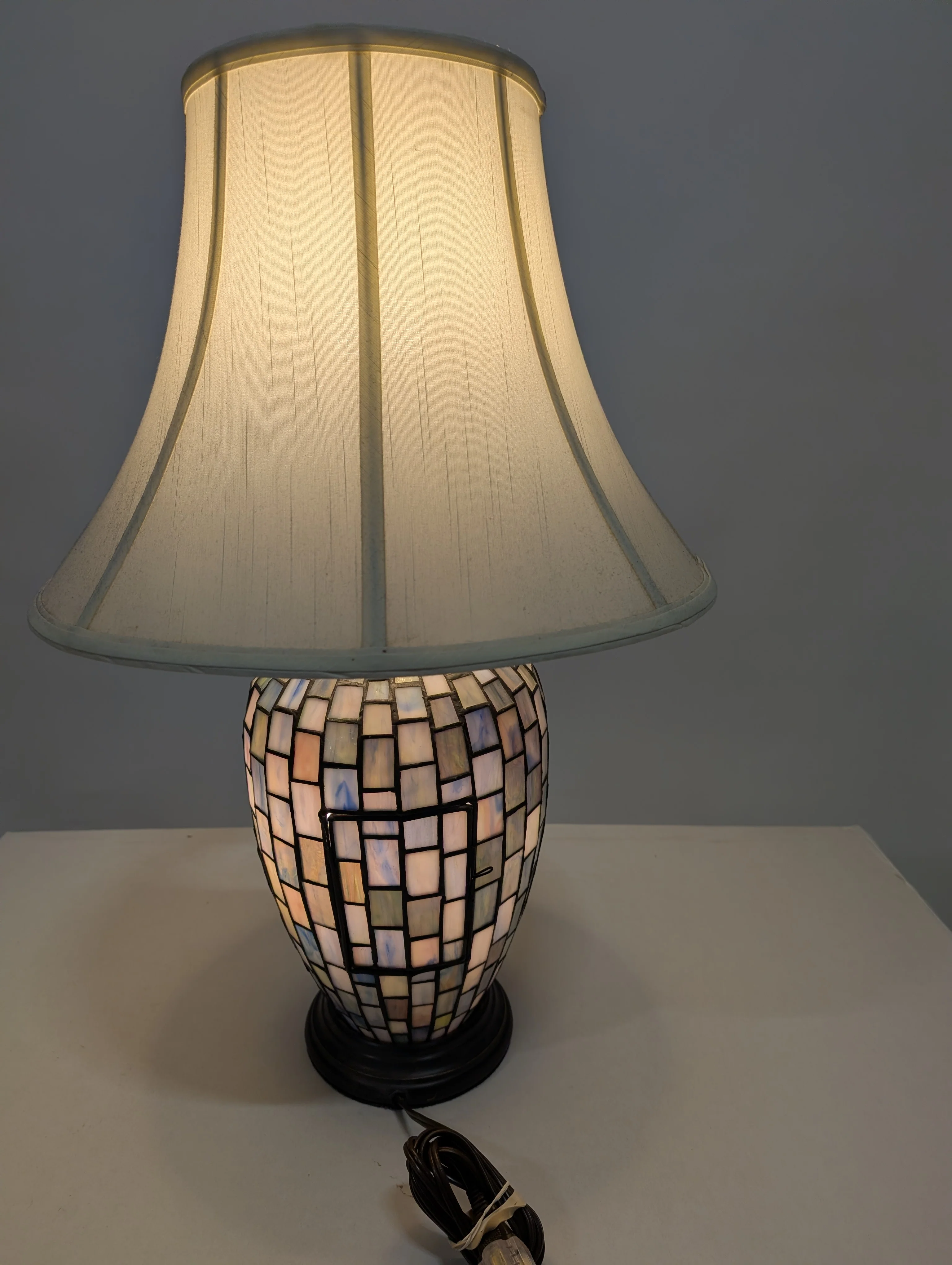 Artisan Mosaic Glass Table Lamp with Fabric Bell Shade - Image 7