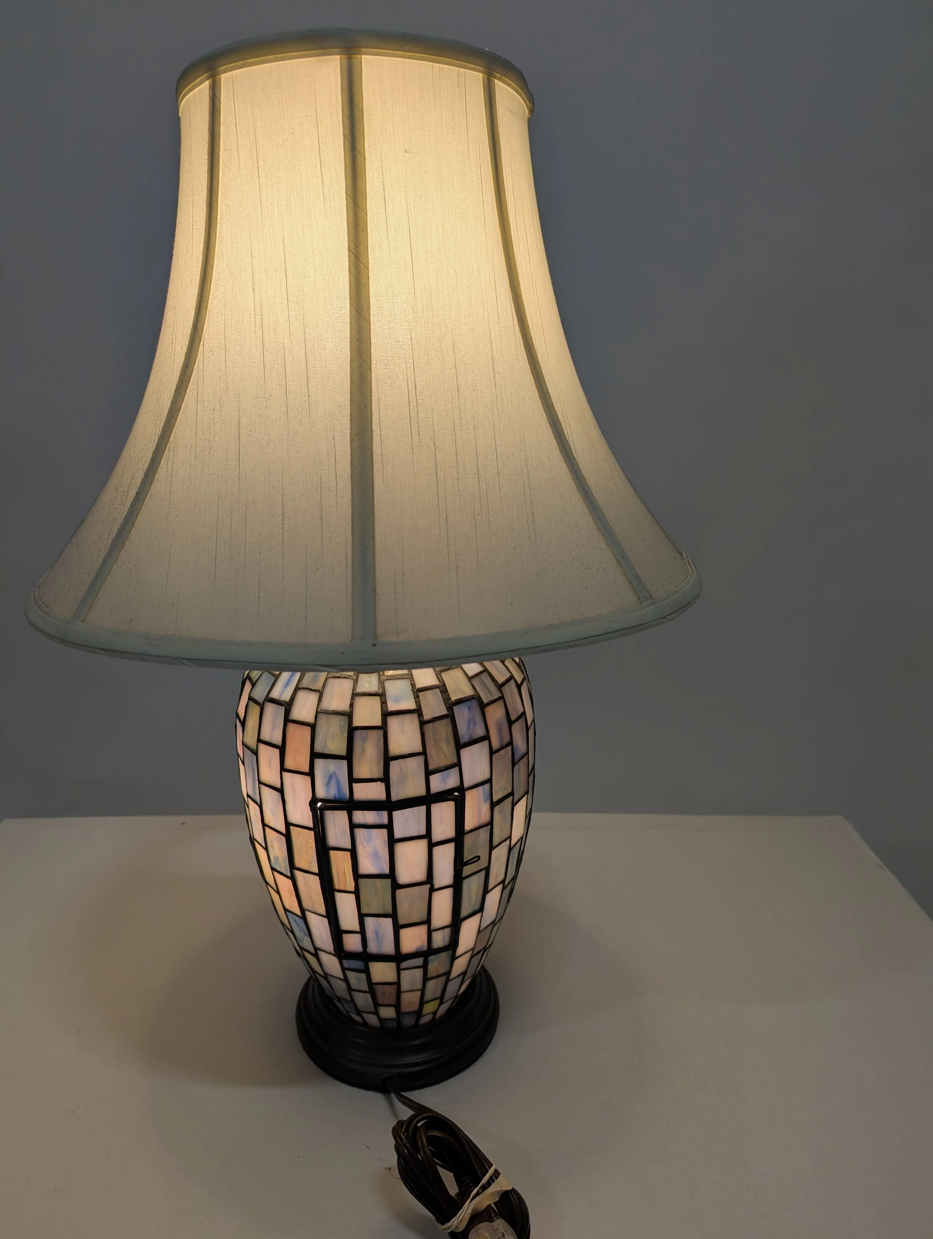 Artisan Mosaic Glass Table Lamp with Fabric Bell Shade - Image 8