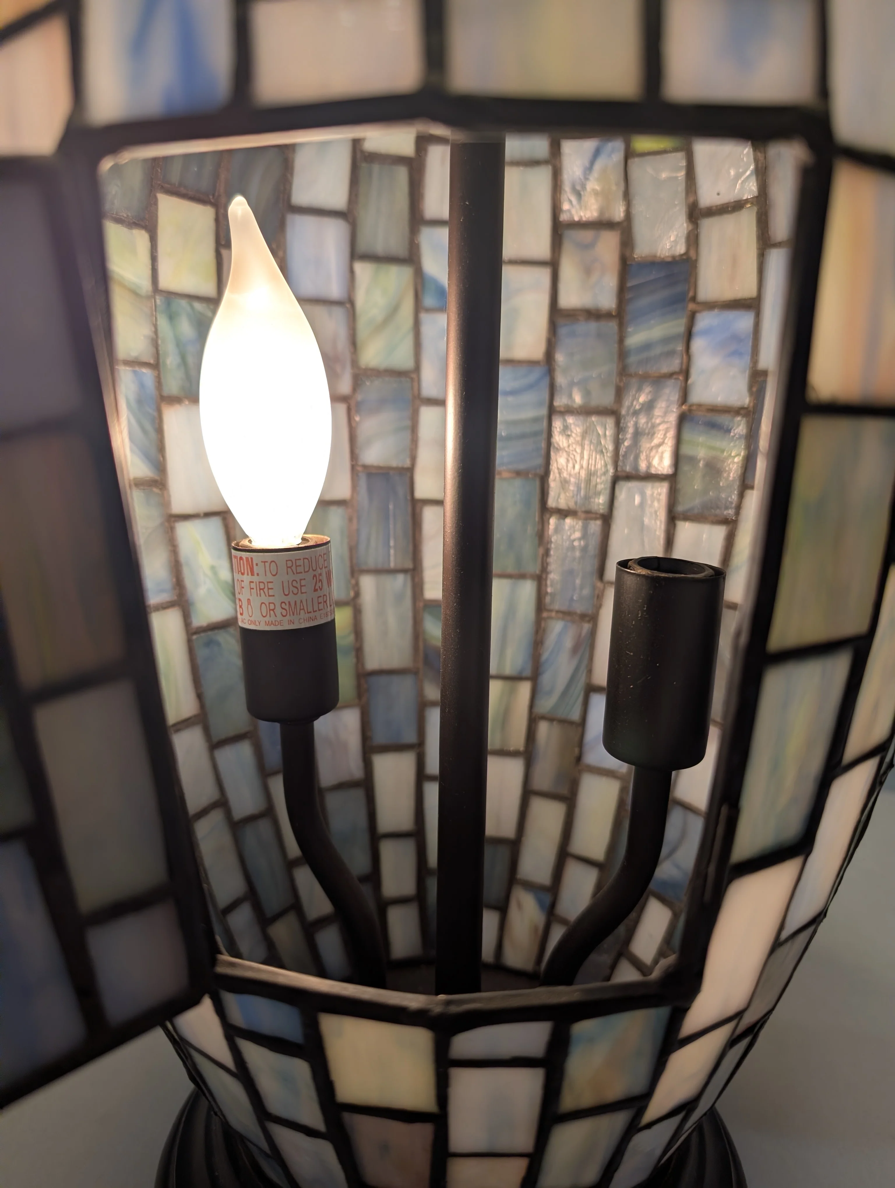 Artisan Mosaic Glass Table Lamp with Fabric Bell Shade - Image 9