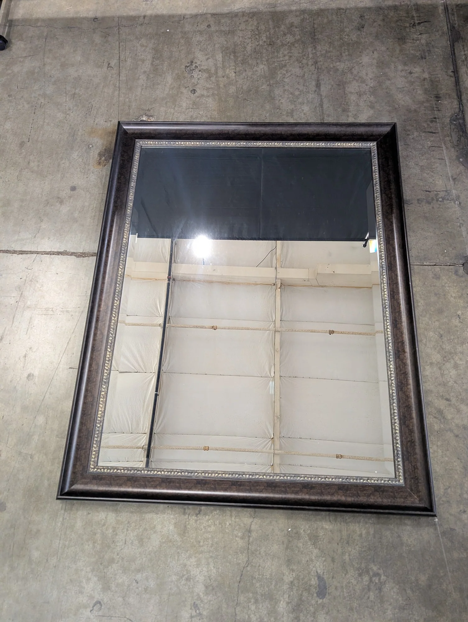 Rectangular Wall Mirror with Textured Bronze Frame and Beaded Inner Trim - Image 2